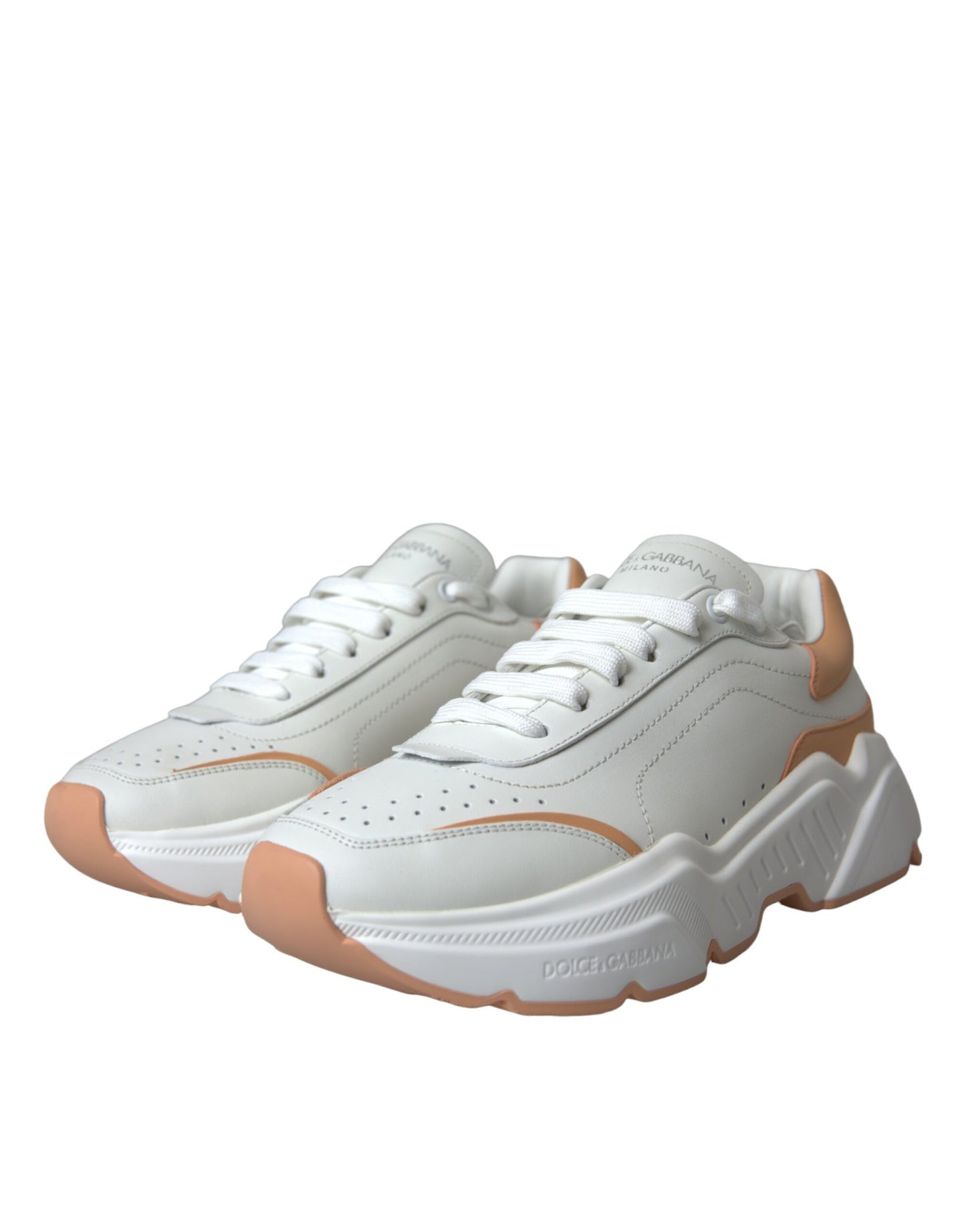 Dolce & Gabbana Hvide Ferskenfarvede Daymaster Lædersneakers Sko