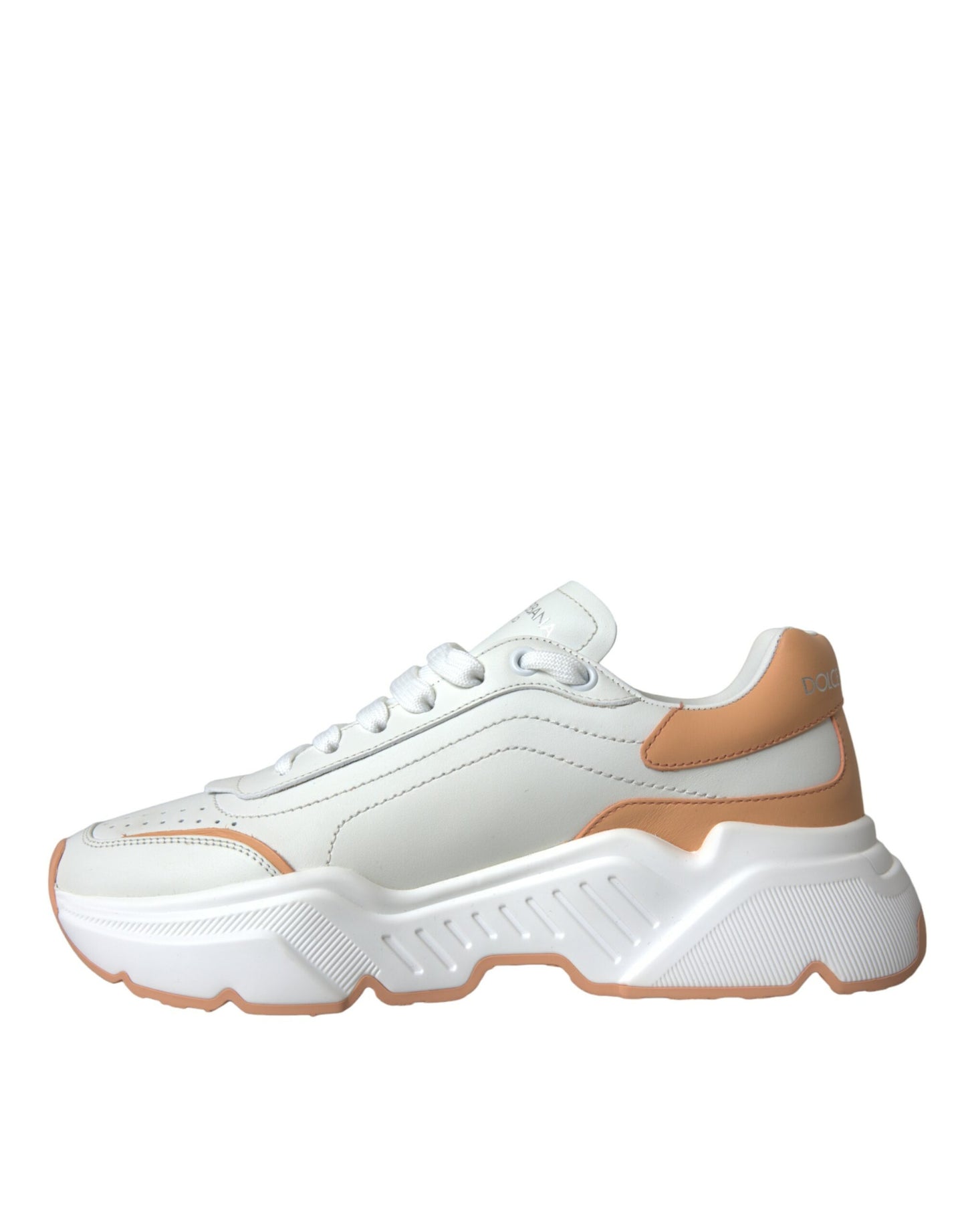Dolce & Gabbana Hvide Ferskenfarvede Daymaster Lædersneakers Sko