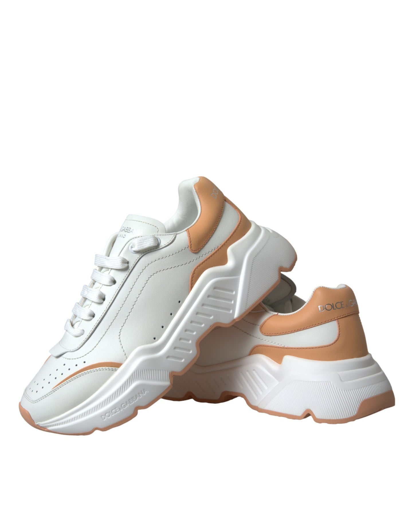 Dolce & Gabbana Hvide Ferskenfarvede Daymaster Lædersneakers Sko