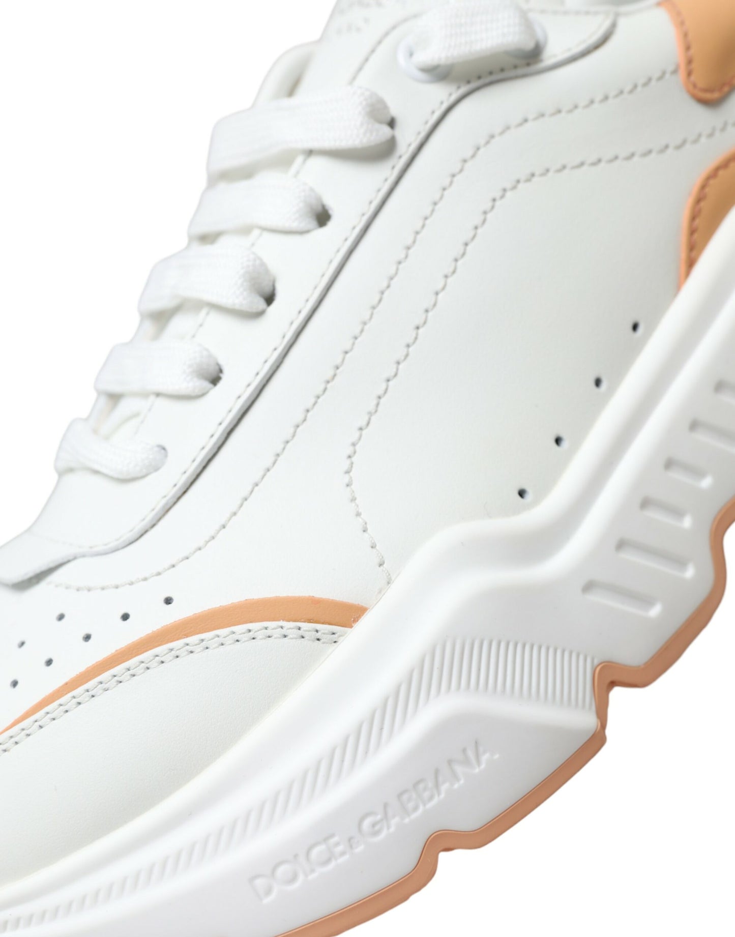 Dolce & Gabbana Hvide Ferskenfarvede Daymaster Lædersneakers Sko
