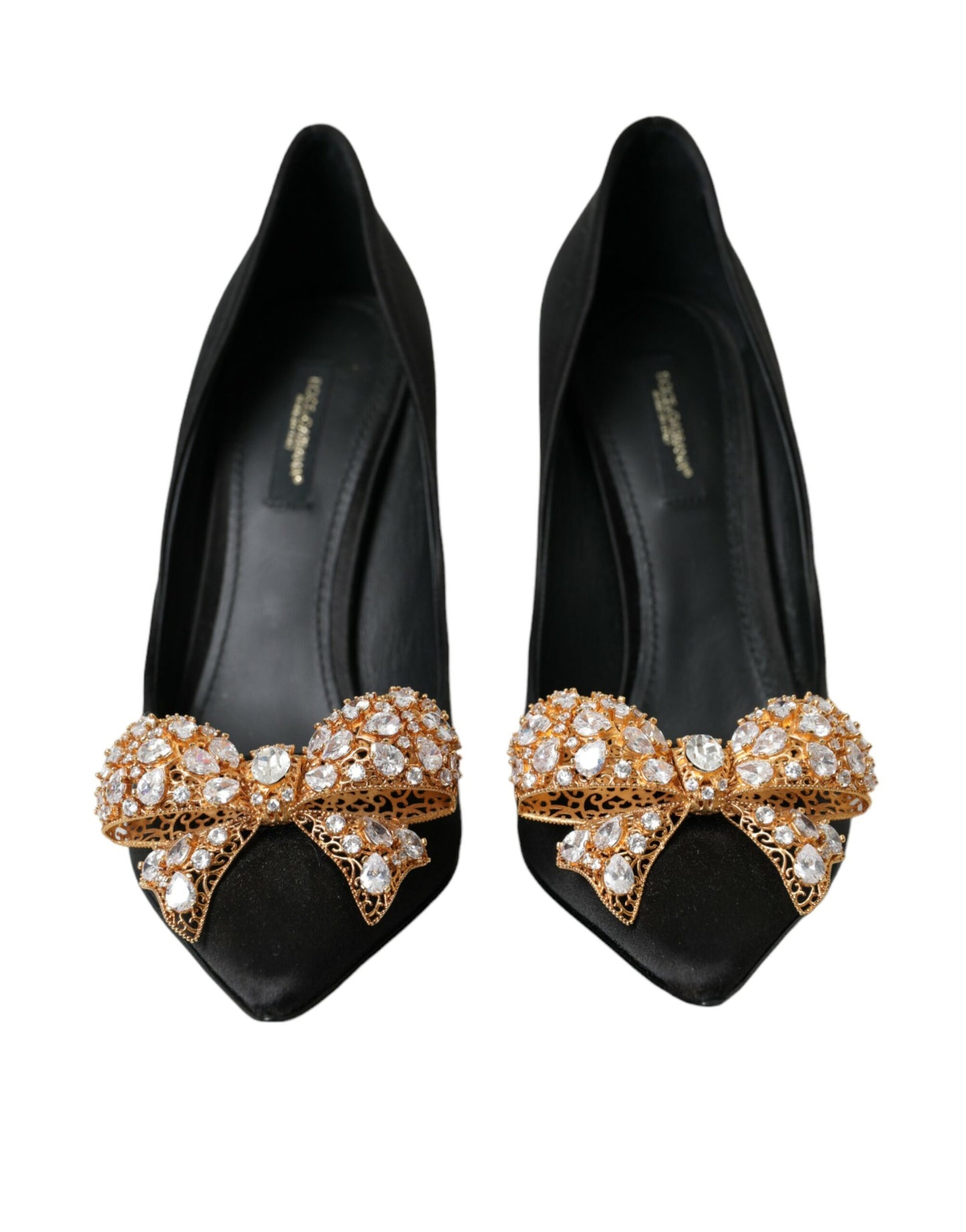 Dolce & Gabbana Sorte Satin Sløjfe Krystalhæle Pumps Sko
