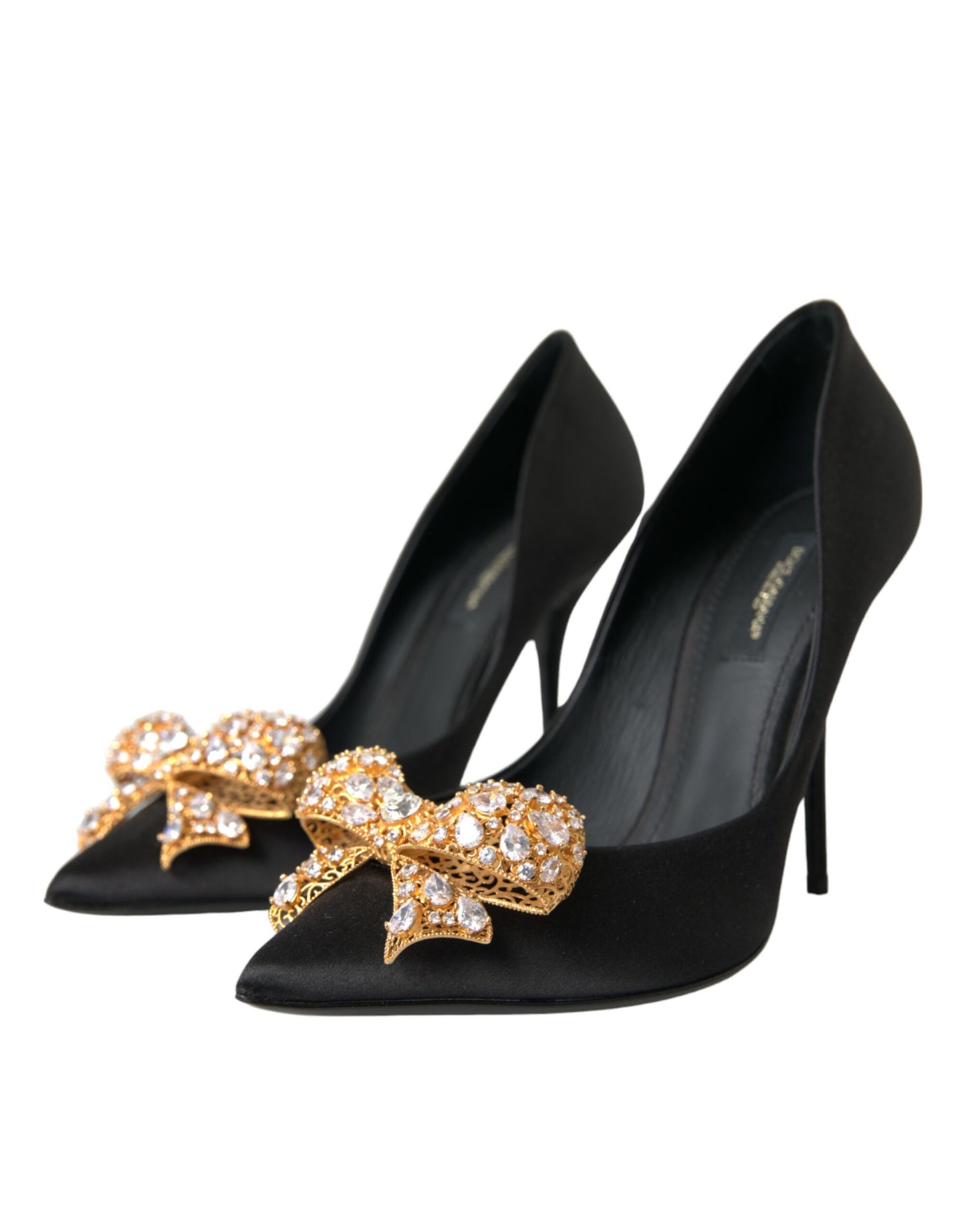 Dolce & Gabbana Sorte Satin Sløjfe Krystalhæle Pumps Sko