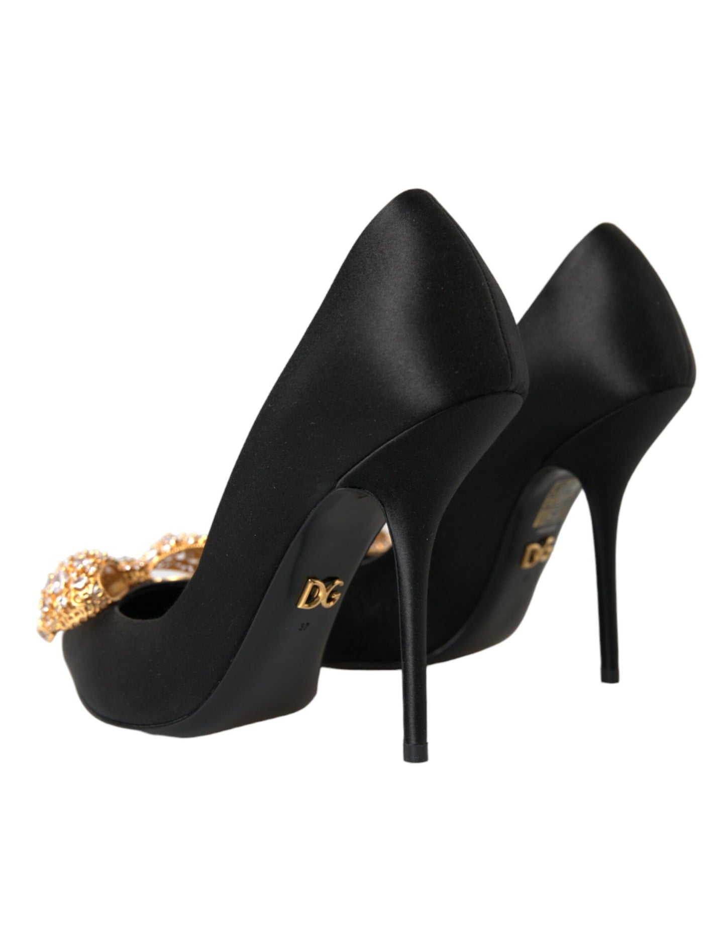 Dolce & Gabbana Sorte Satin Sløjfe Krystalhæle Pumps Sko