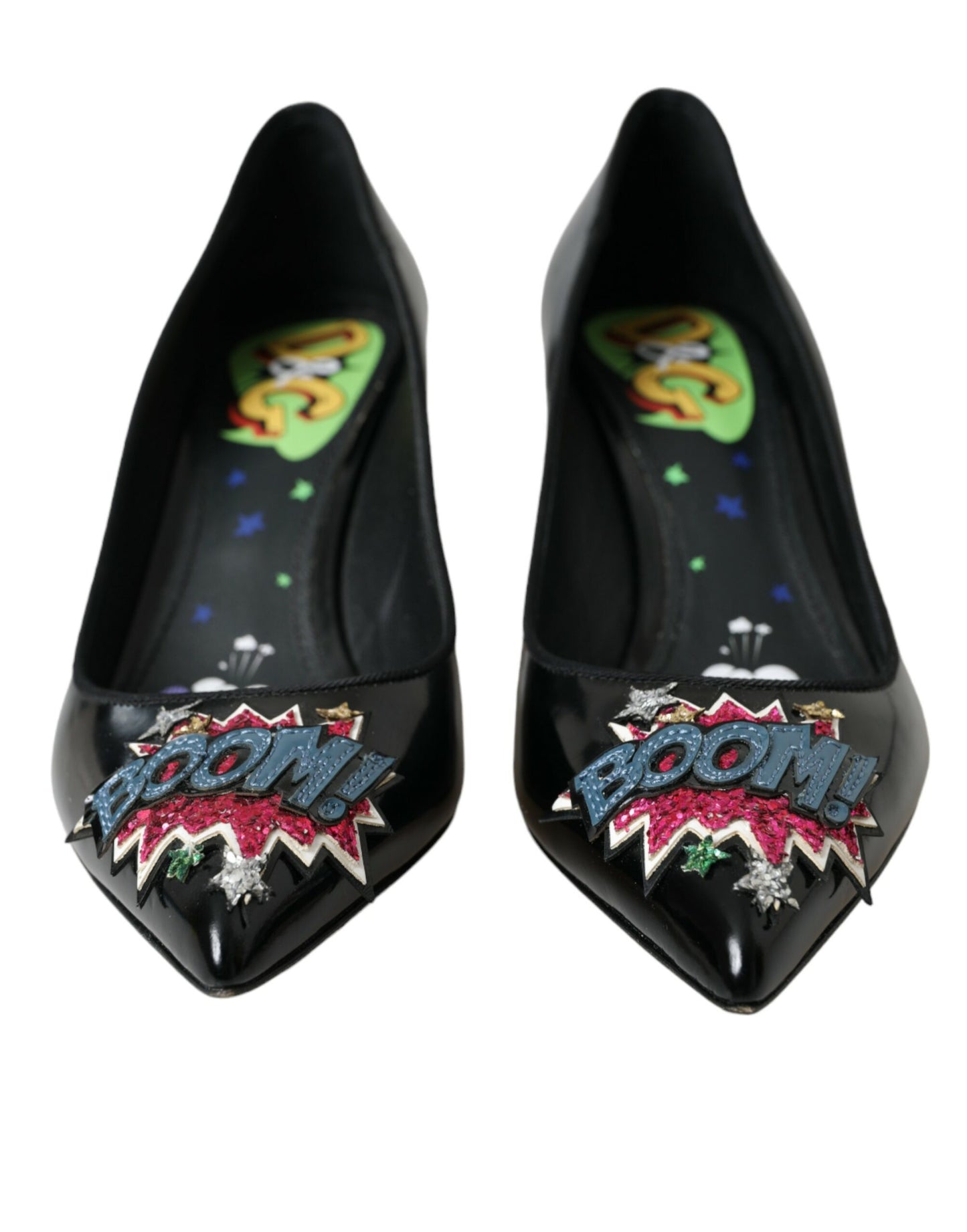 Dolce & Gabbana Sorte Læder BOOM Patch Hæle Pumps Sko