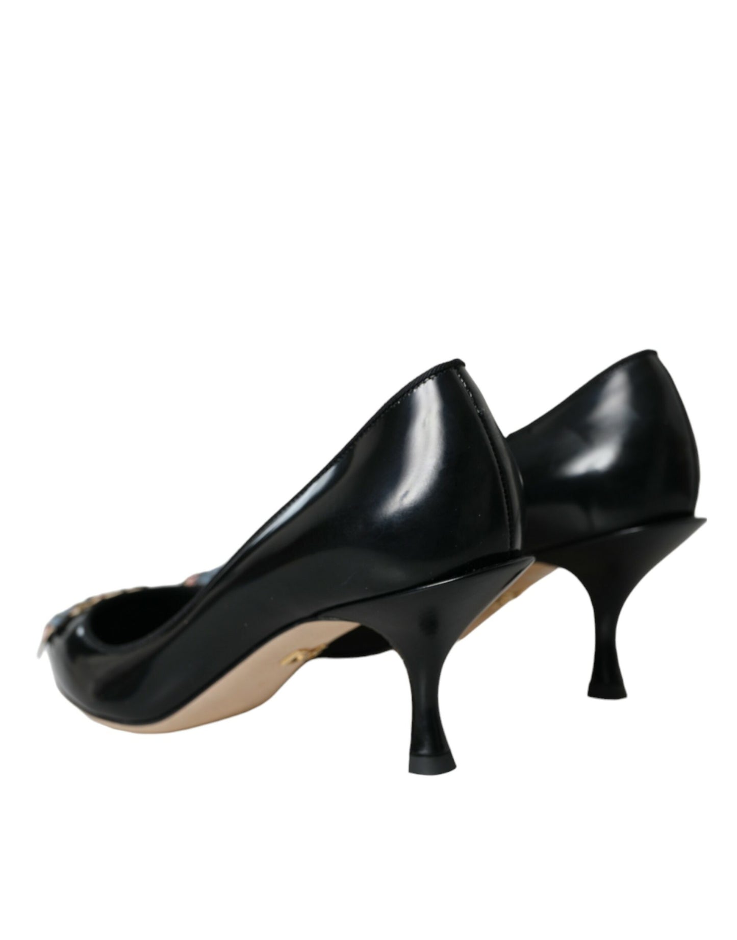 Dolce & Gabbana Sorte Læder BOOM Patch Hæle Pumps Sko