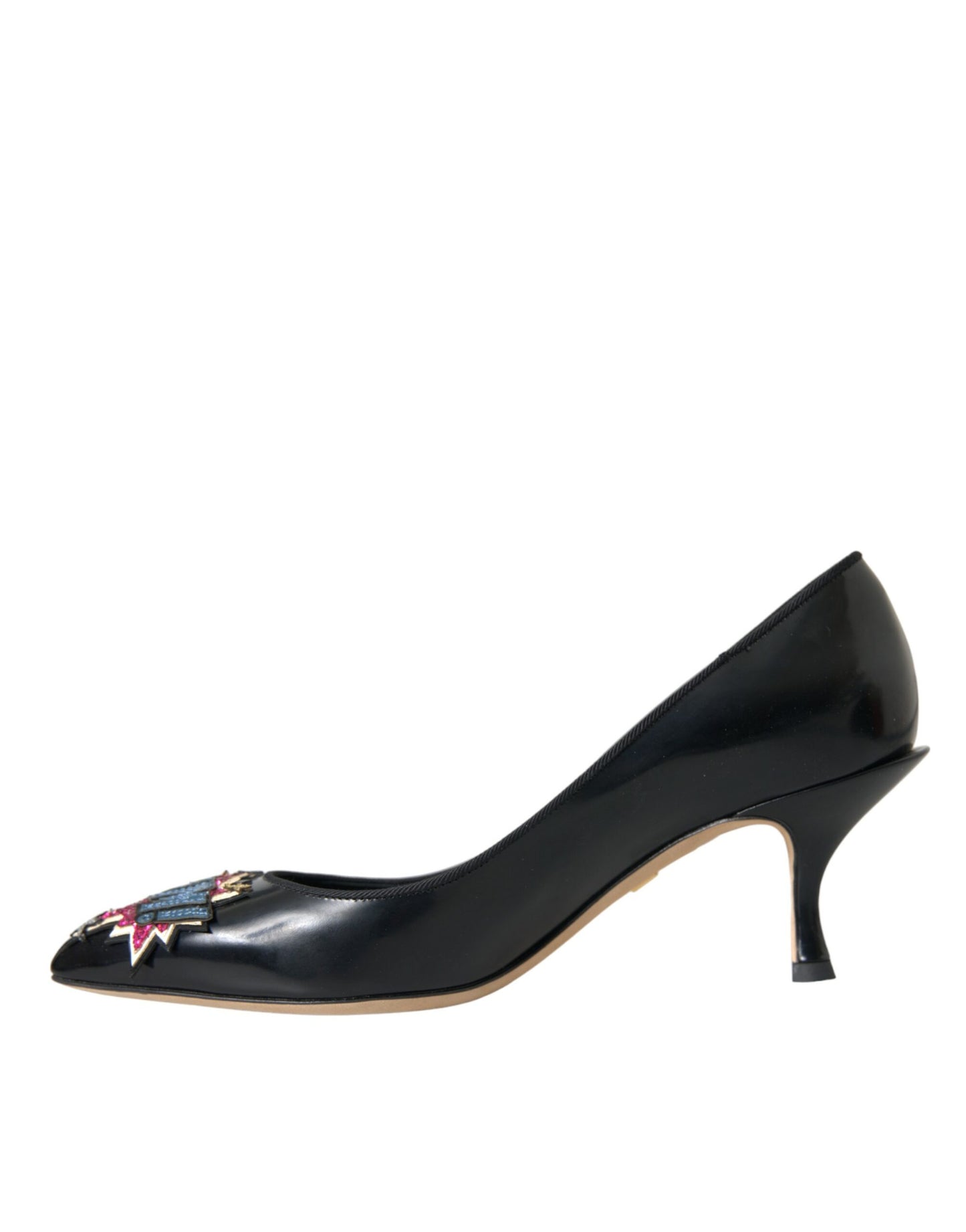 Dolce & Gabbana Sorte Læder BOOM Patch Hæle Pumps Sko