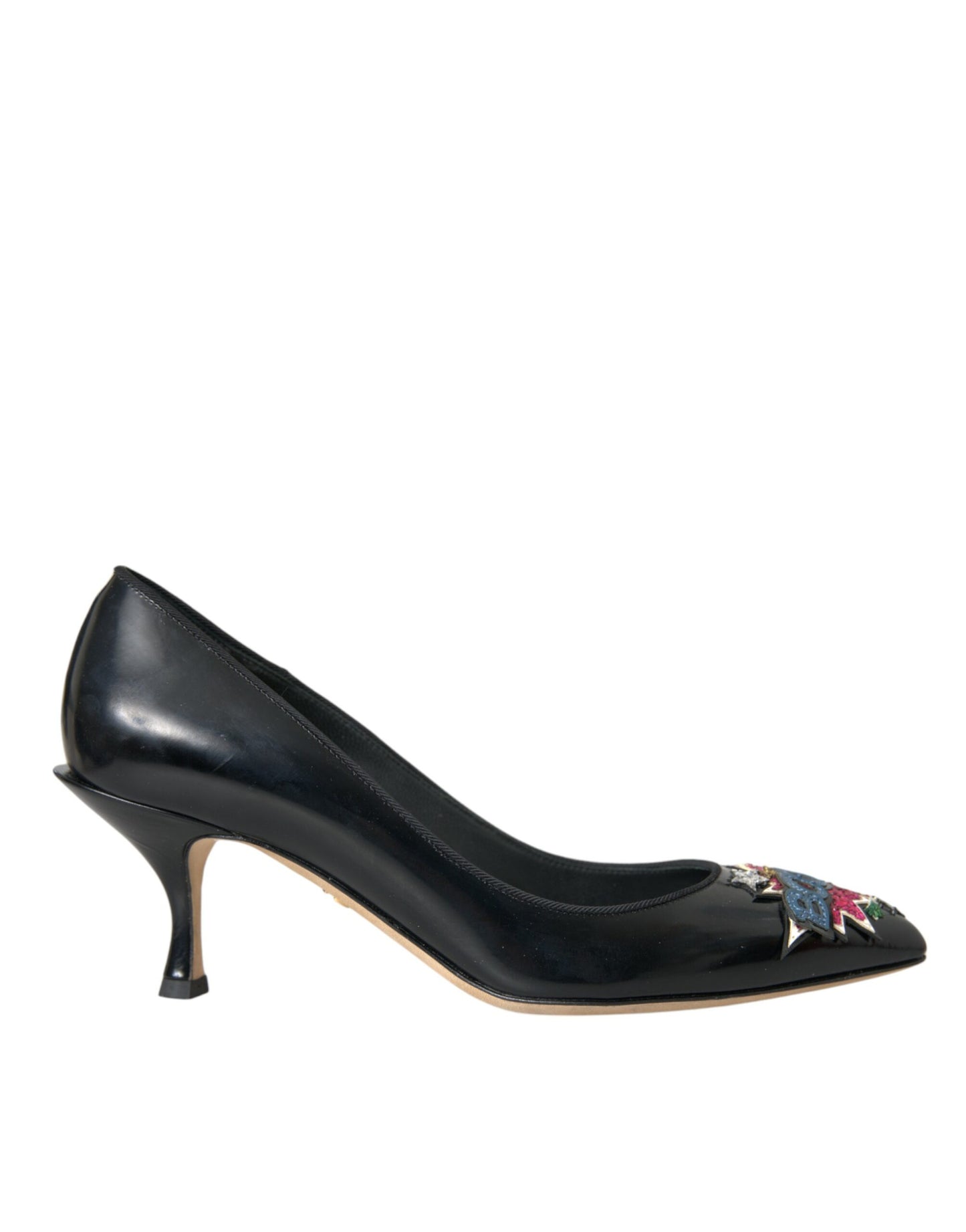 Dolce & Gabbana Sorte Læder BOOM Patch Hæle Pumps Sko