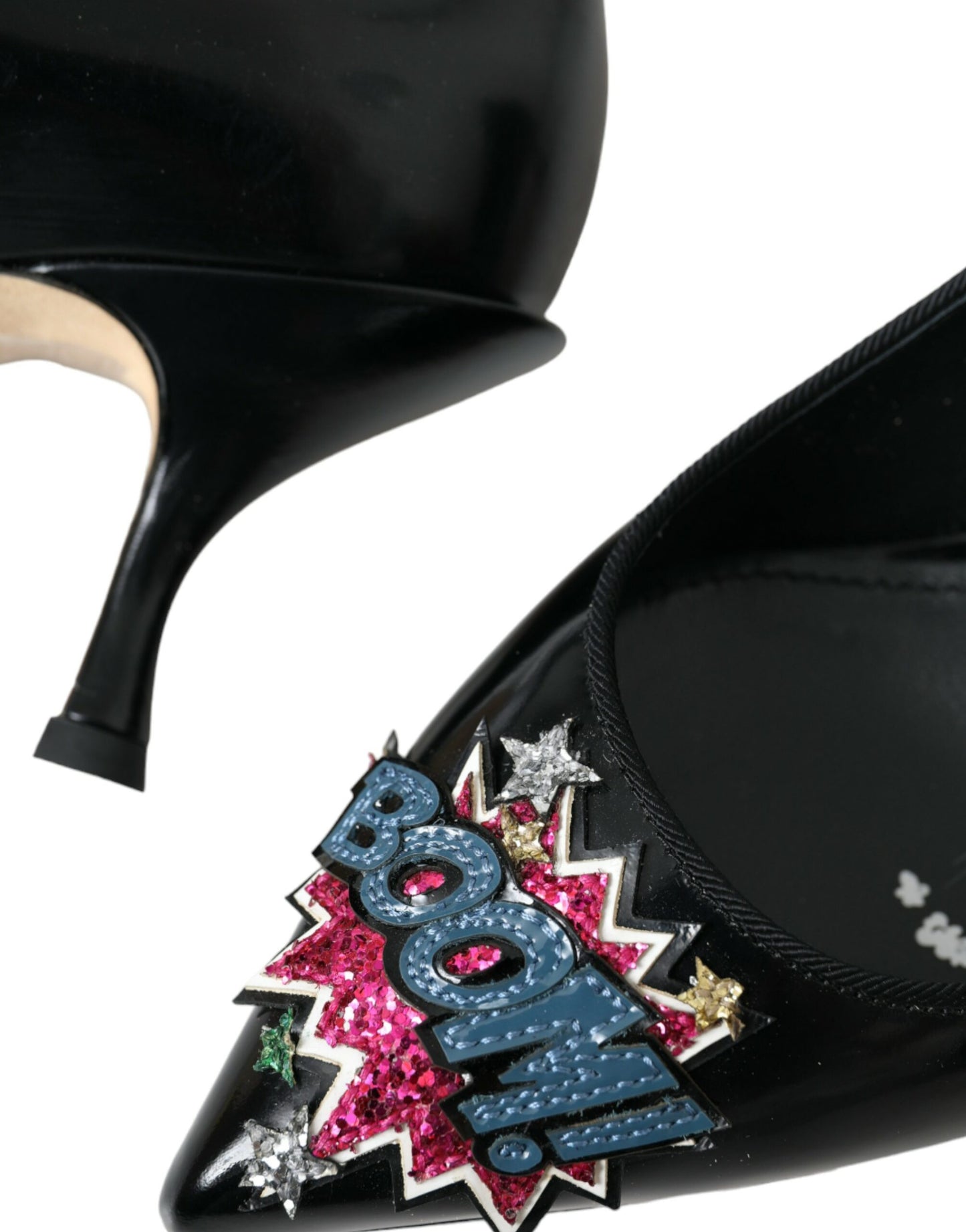 Dolce & Gabbana Sorte Læder BOOM Patch Hæle Pumps Sko
