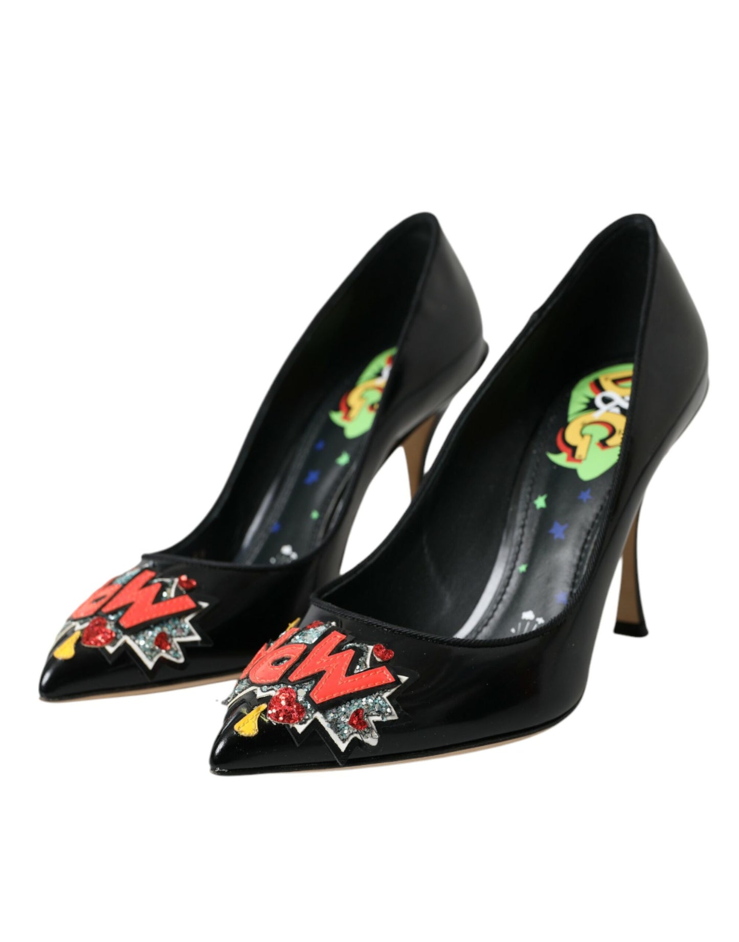 Dolce & Gabbana Sorte Læder WOW Patch Hæle Pumps Sko