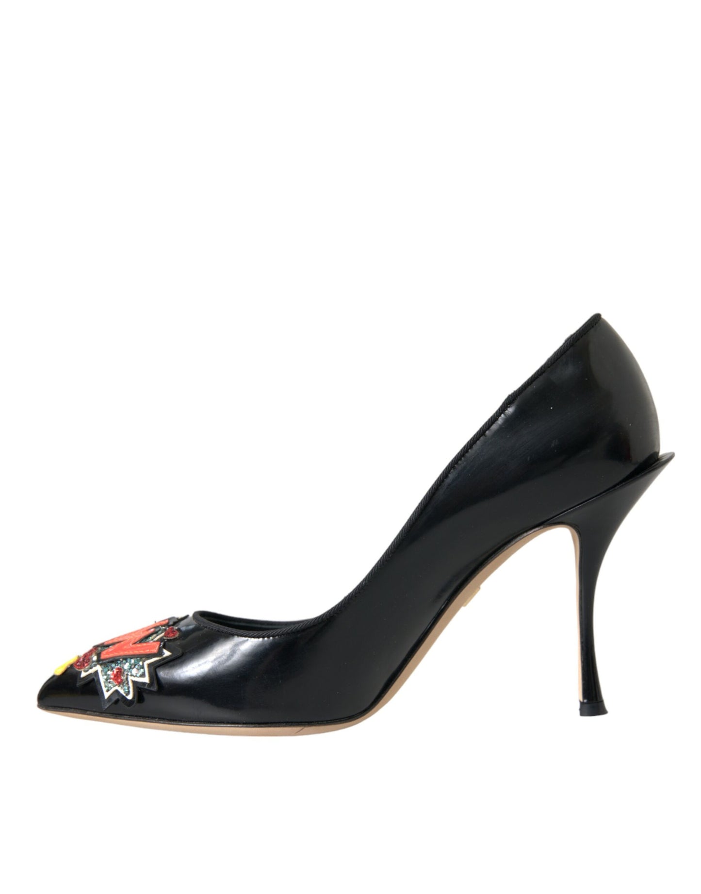 Dolce & Gabbana Sorte Læder WOW Patch Hæle Pumps Sko