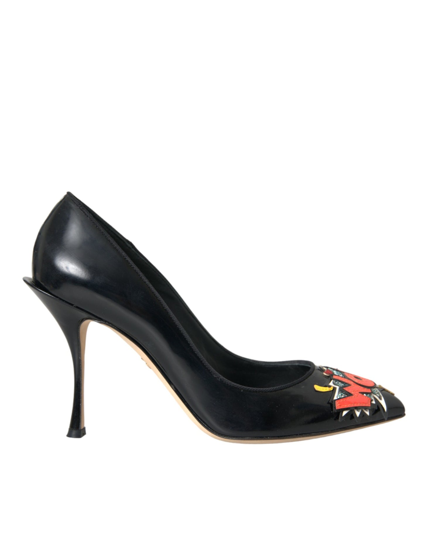 Dolce & Gabbana Sorte Læder WOW Patch Hæle Pumps Sko