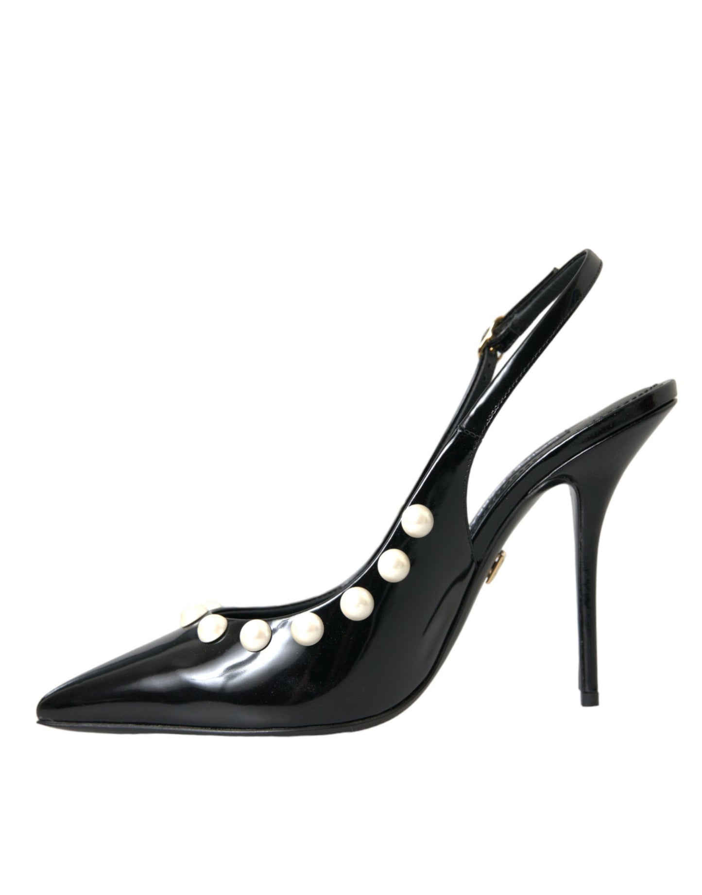 Dolce & Gabbana Sorte Læder Slingback Sko med Hæl og Imiteret Perle