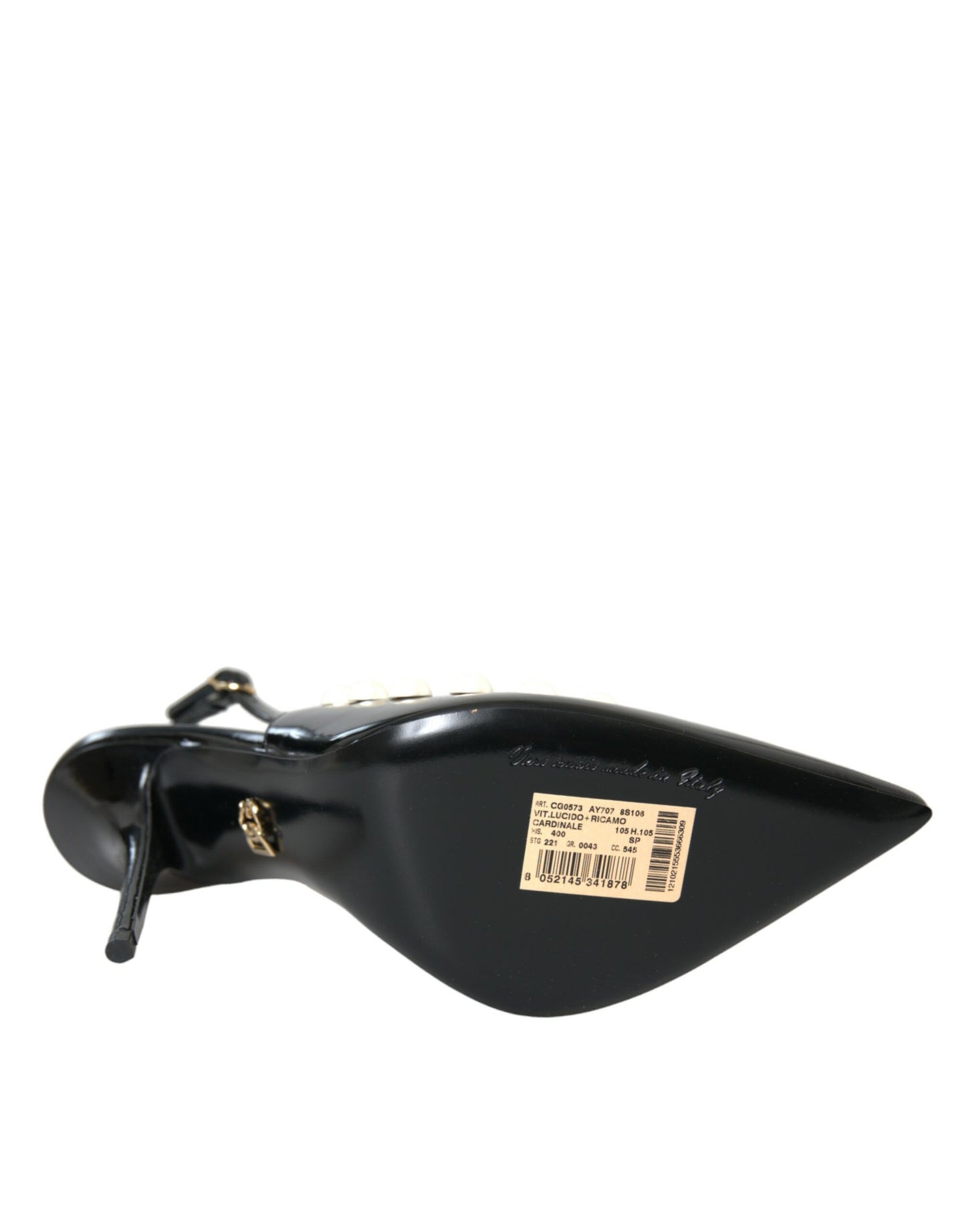 Dolce & Gabbana Sorte Læder Slingback Sko med Hæl og Imiteret Perle