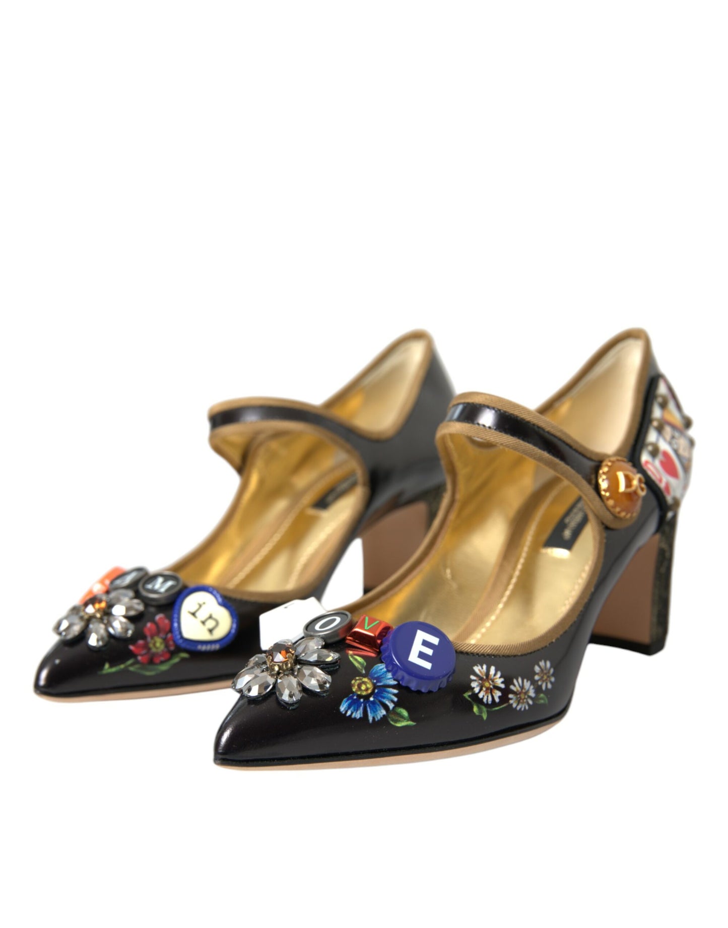 Dolce & Gabbana sorte lædersko med krystalmotiv og Mary Jane-sandaler