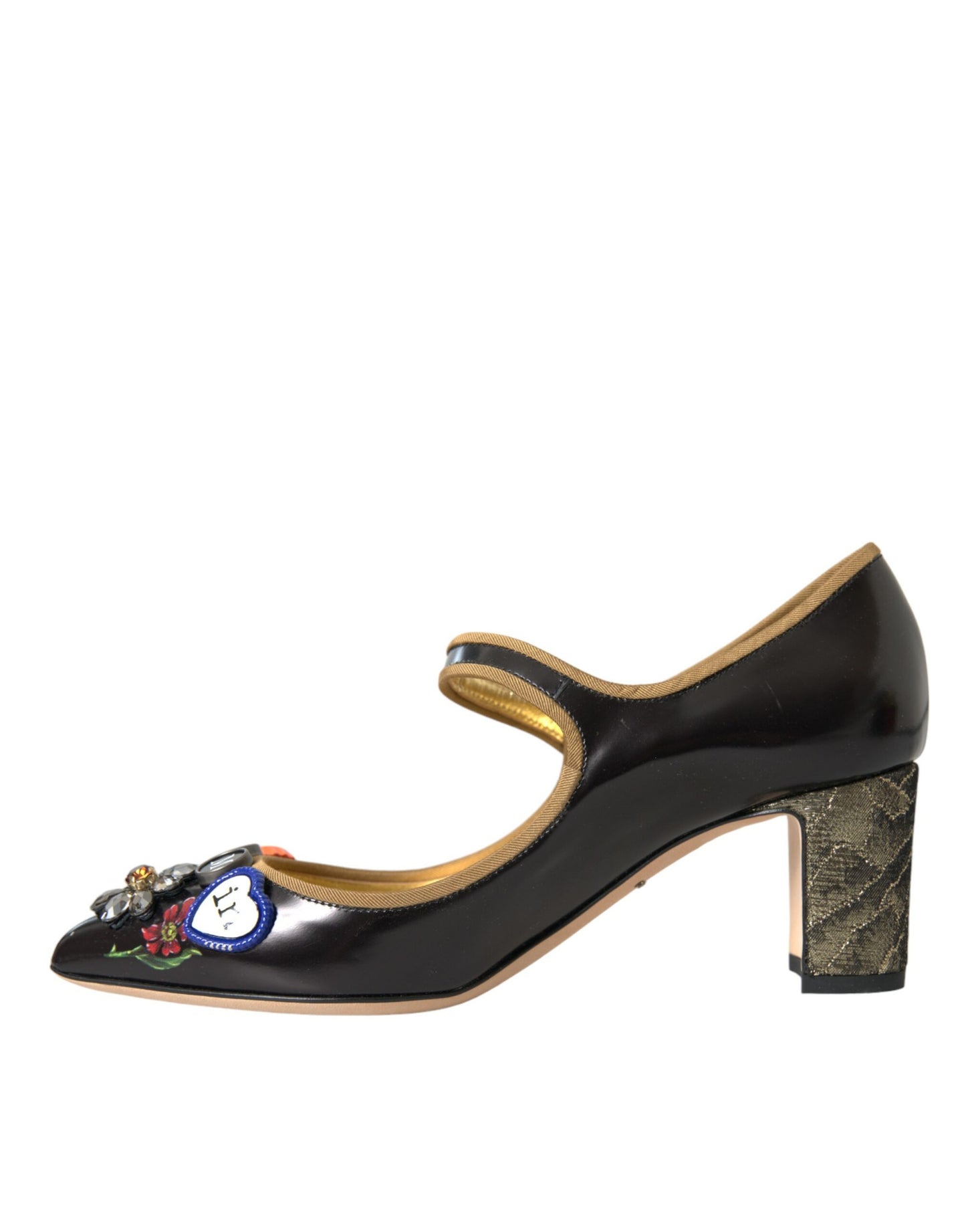 Dolce & Gabbana sorte lædersko med krystalmotiv og Mary Jane-sandaler