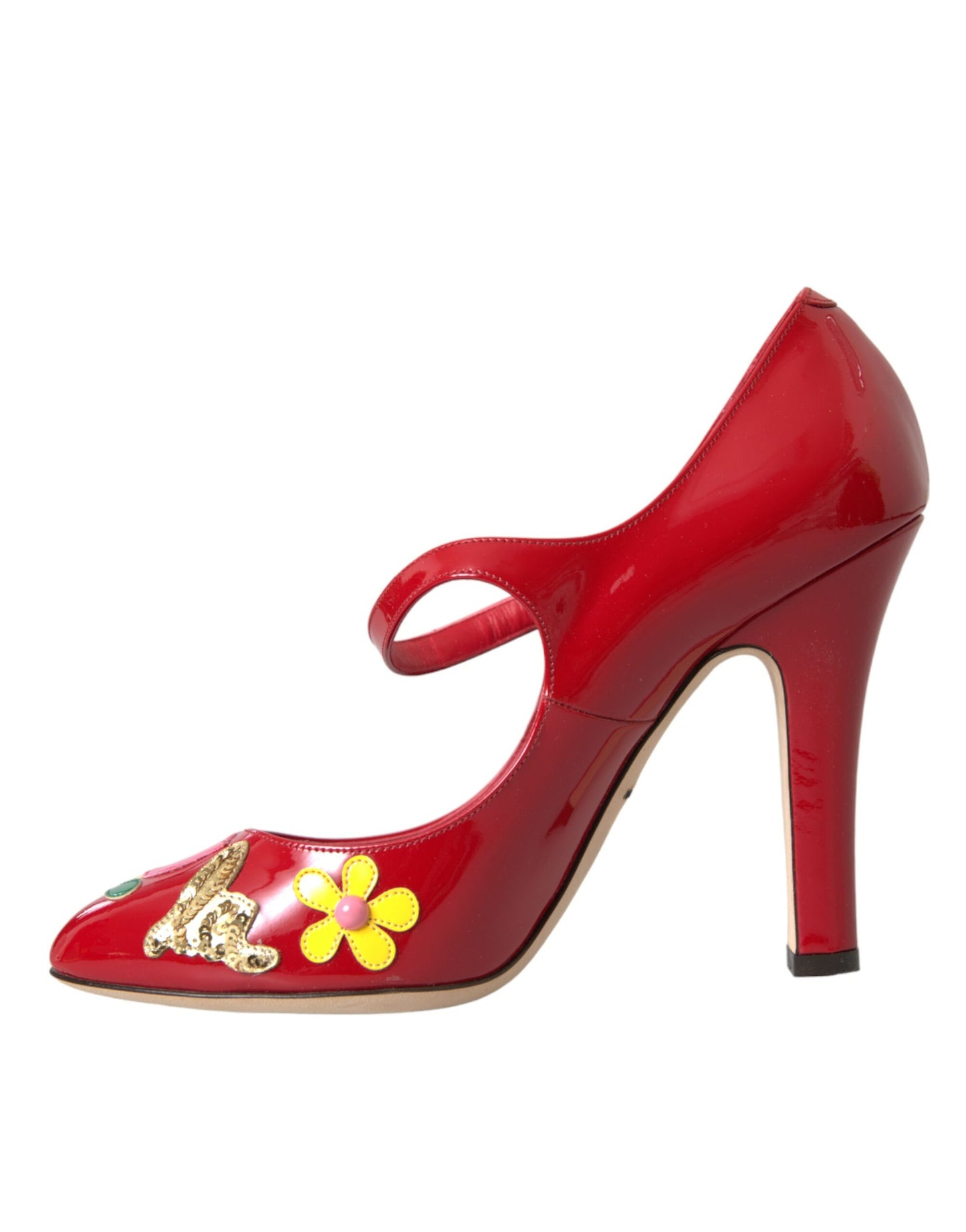 Dolce & Gabbana Røde Læderudsmykkede Mary Jane Pumps Med Hæle