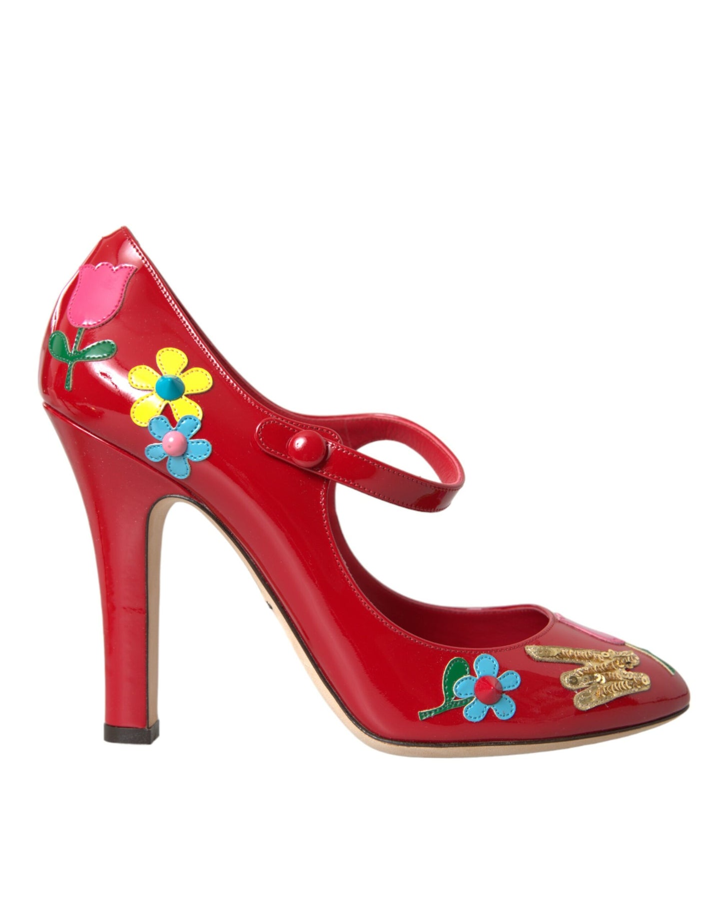 Dolce & Gabbana Røde Læderudsmykkede Mary Jane Pumps Med Hæle