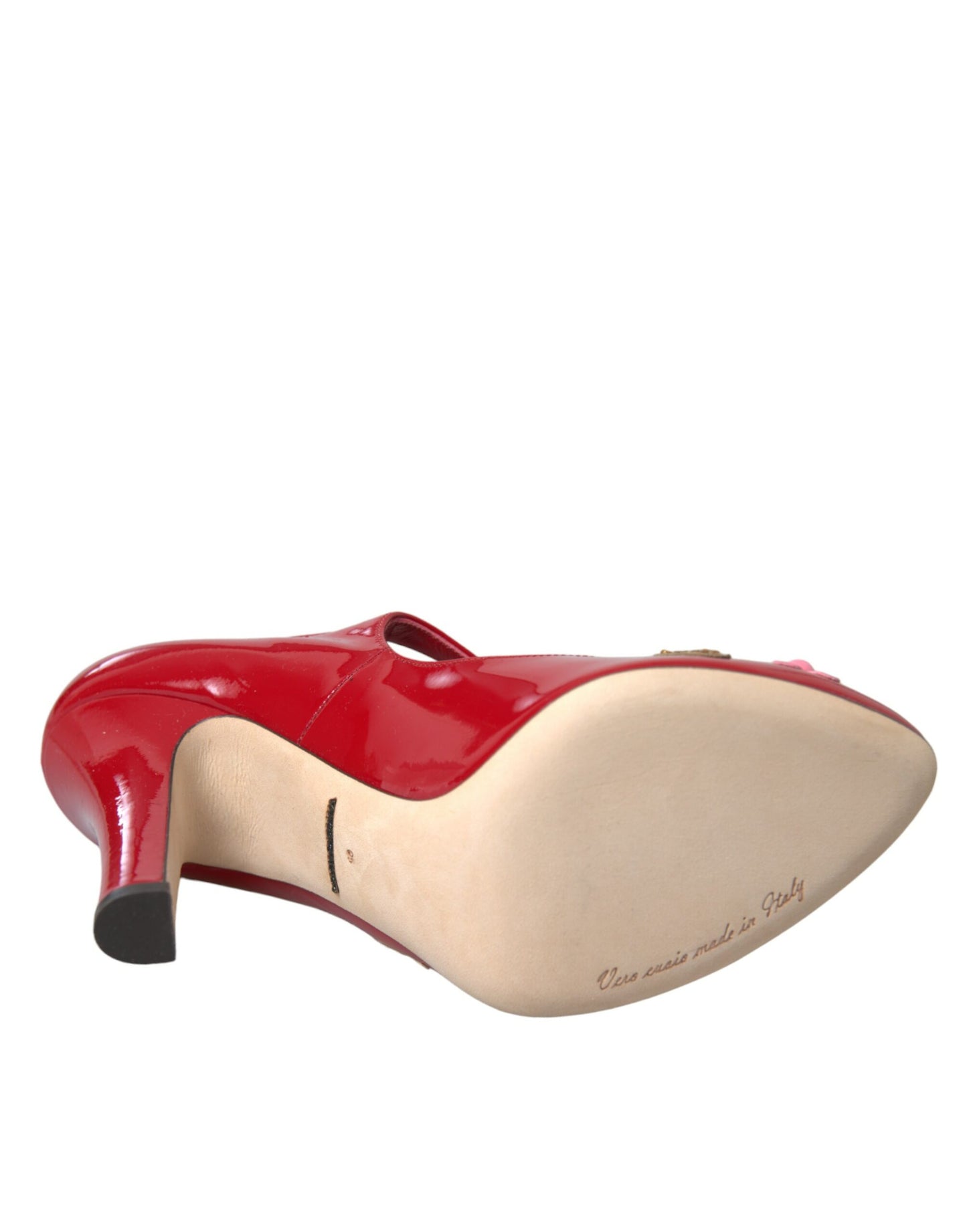 Dolce & Gabbana Røde Læderudsmykkede Mary Jane Pumps Med Hæle