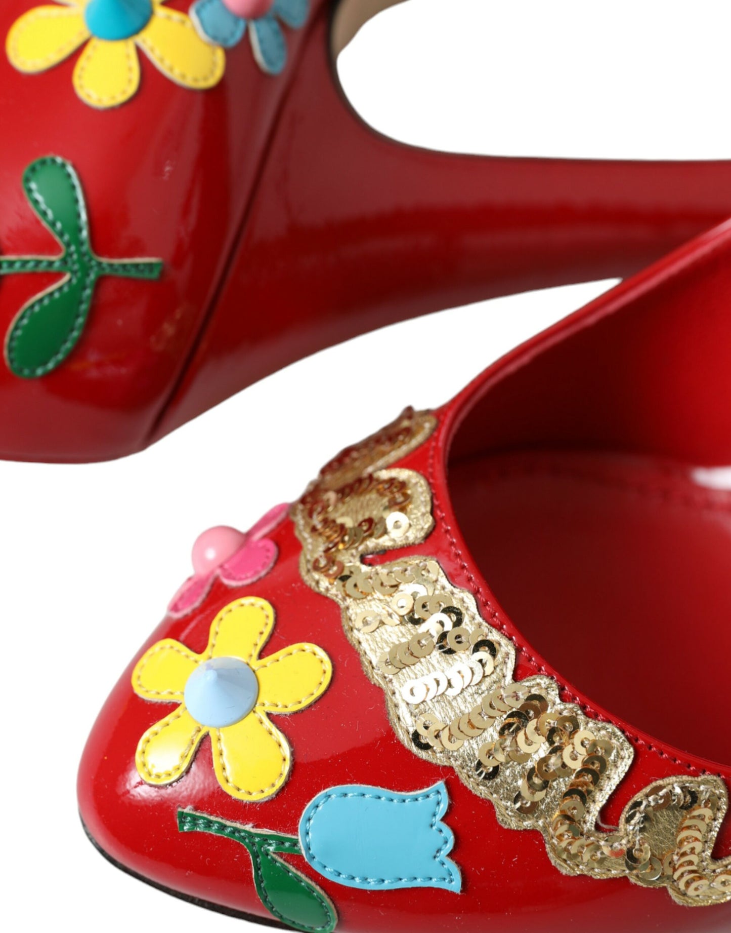 Dolce & Gabbana Røde Læderudsmykkede Mary Jane Pumps Med Hæle