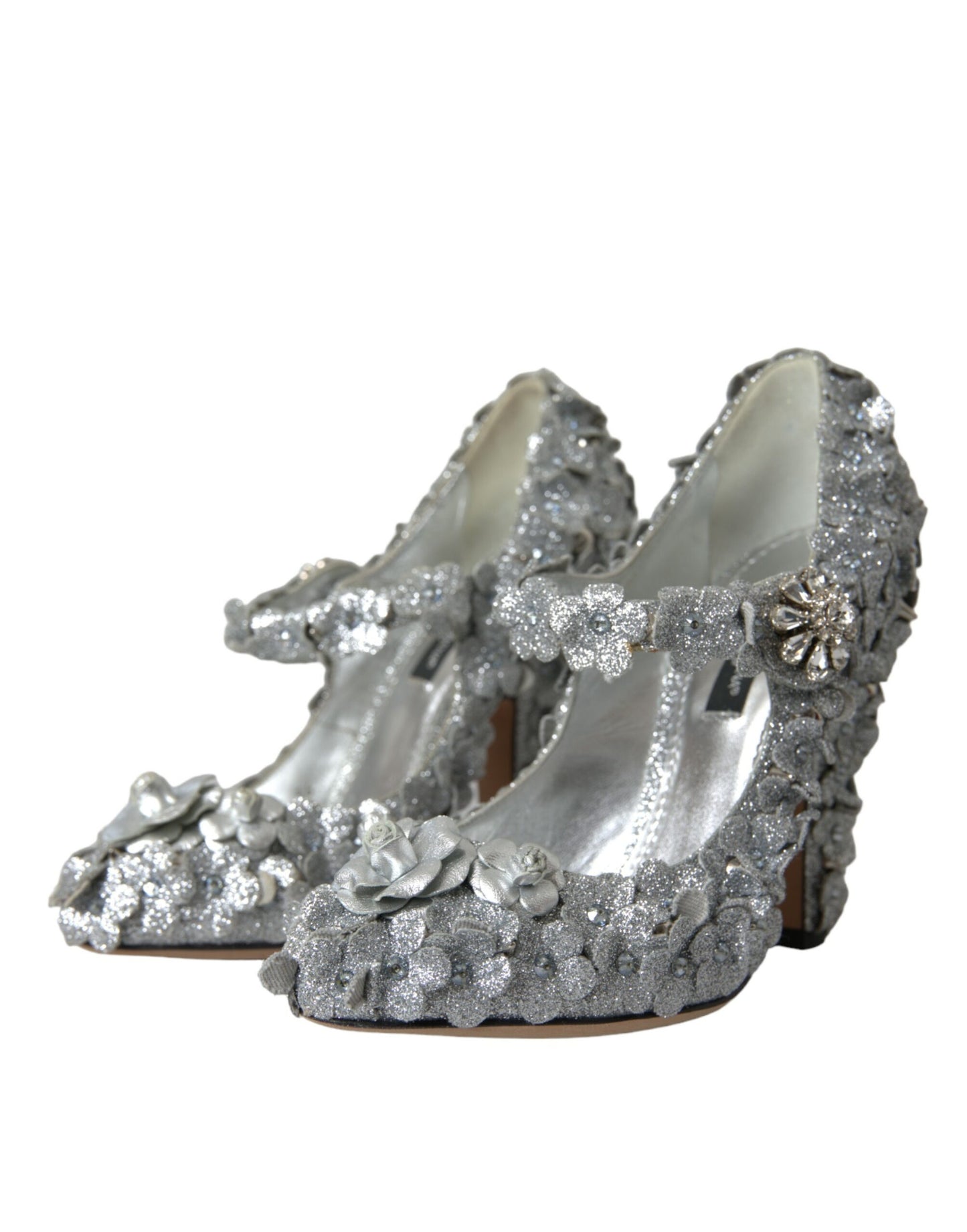 Dolce & Gabbana Sølvfarvede Blomster Krystal Mary Jane Pumps Sko