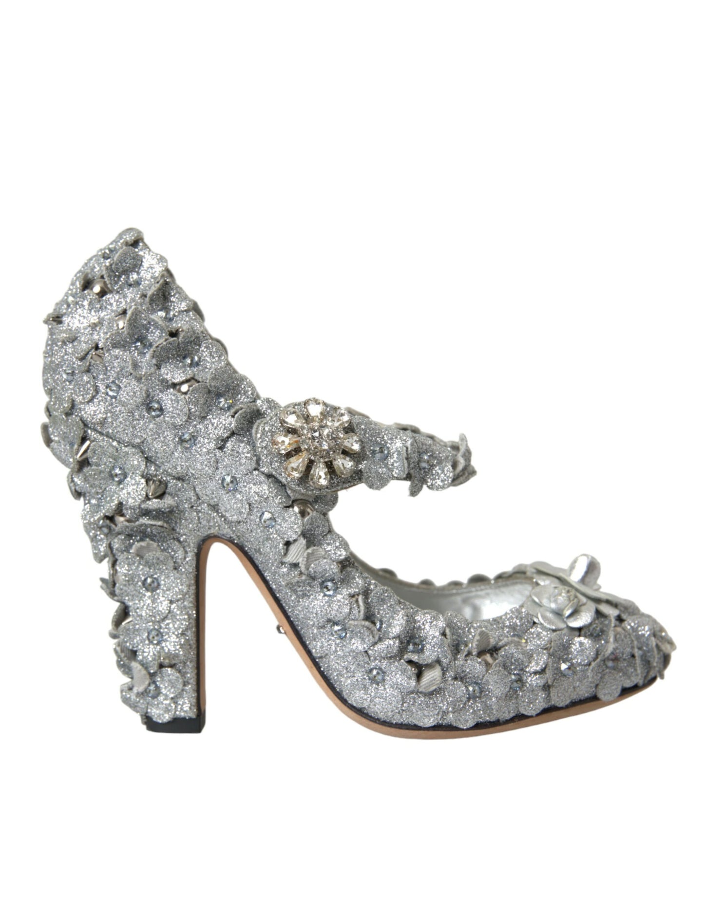 Dolce & Gabbana Sølvfarvede Blomster Krystal Mary Jane Pumps Sko