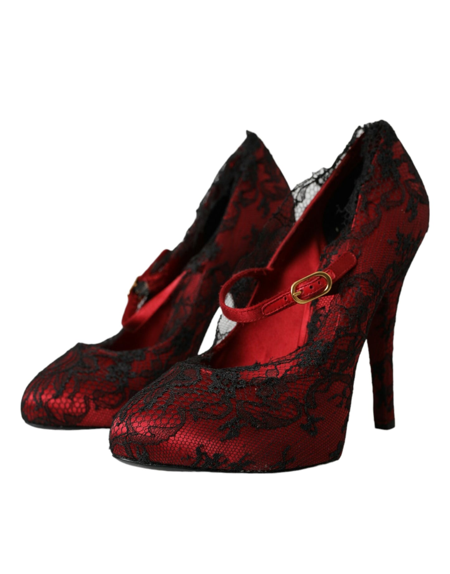 Dolce & Gabbana Røde Sorte Blomster Blonde Mary Jane Pumps Sko