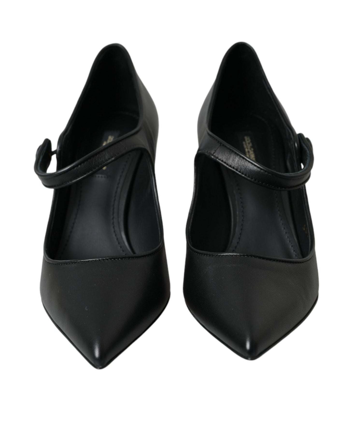 Dolce & Gabbana Sorte Læder Logo Hæle Mary Janes Pumps Sko