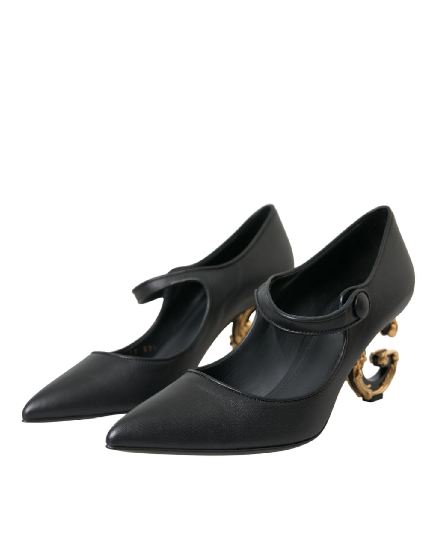 Dolce & Gabbana Sorte Læder Logo Hæle Mary Janes Pumps Sko