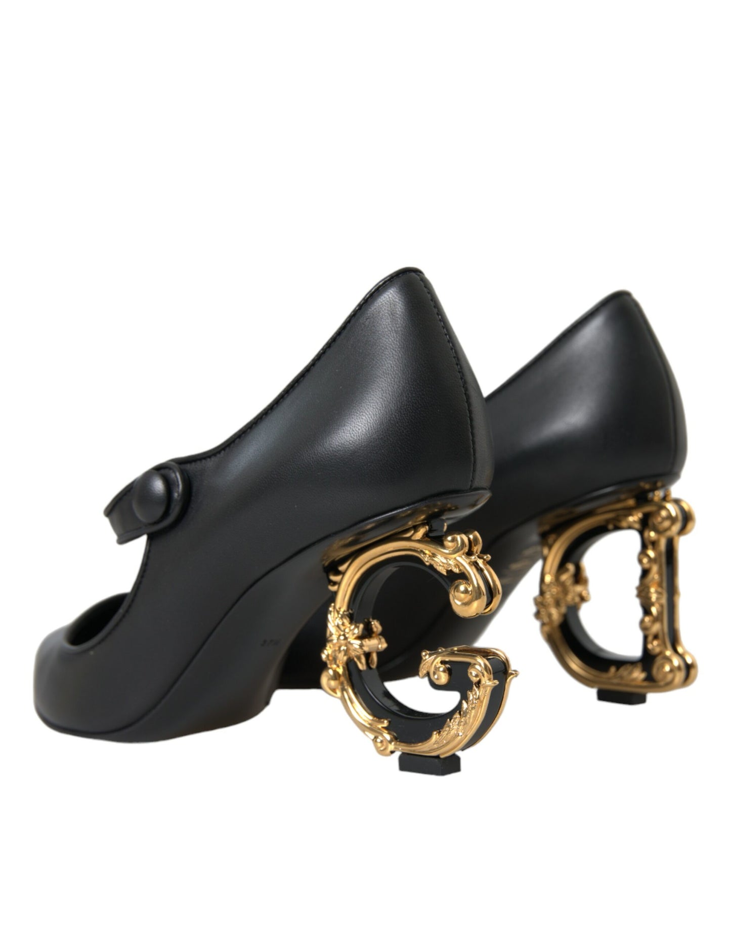 Dolce & Gabbana Sorte Læder Logo Hæle Mary Janes Pumps Sko