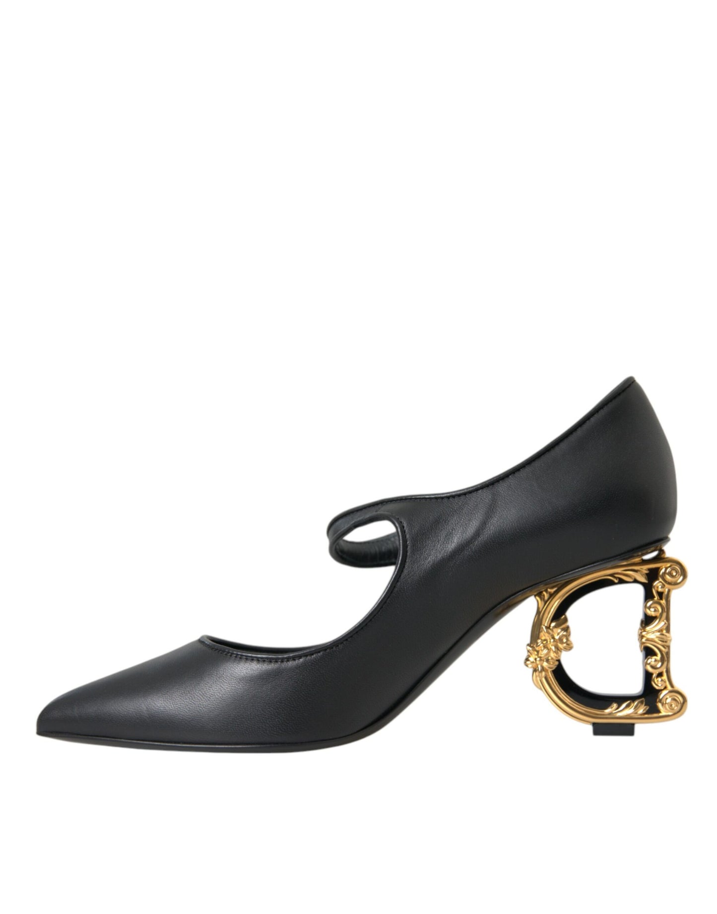 Dolce & Gabbana Sorte Læder Logo Hæle Mary Janes Pumps Sko