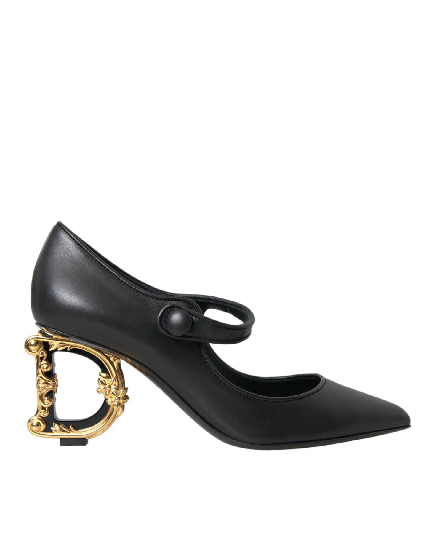 Dolce & Gabbana Sorte Læder Logo Hæle Mary Janes Pumps Sko