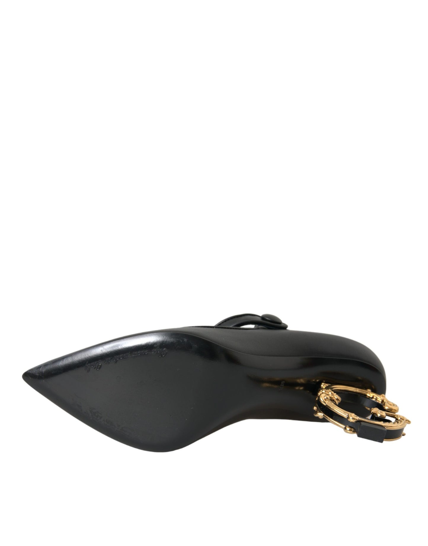Dolce & Gabbana Sorte Læder Logo Hæle Mary Janes Pumps Sko