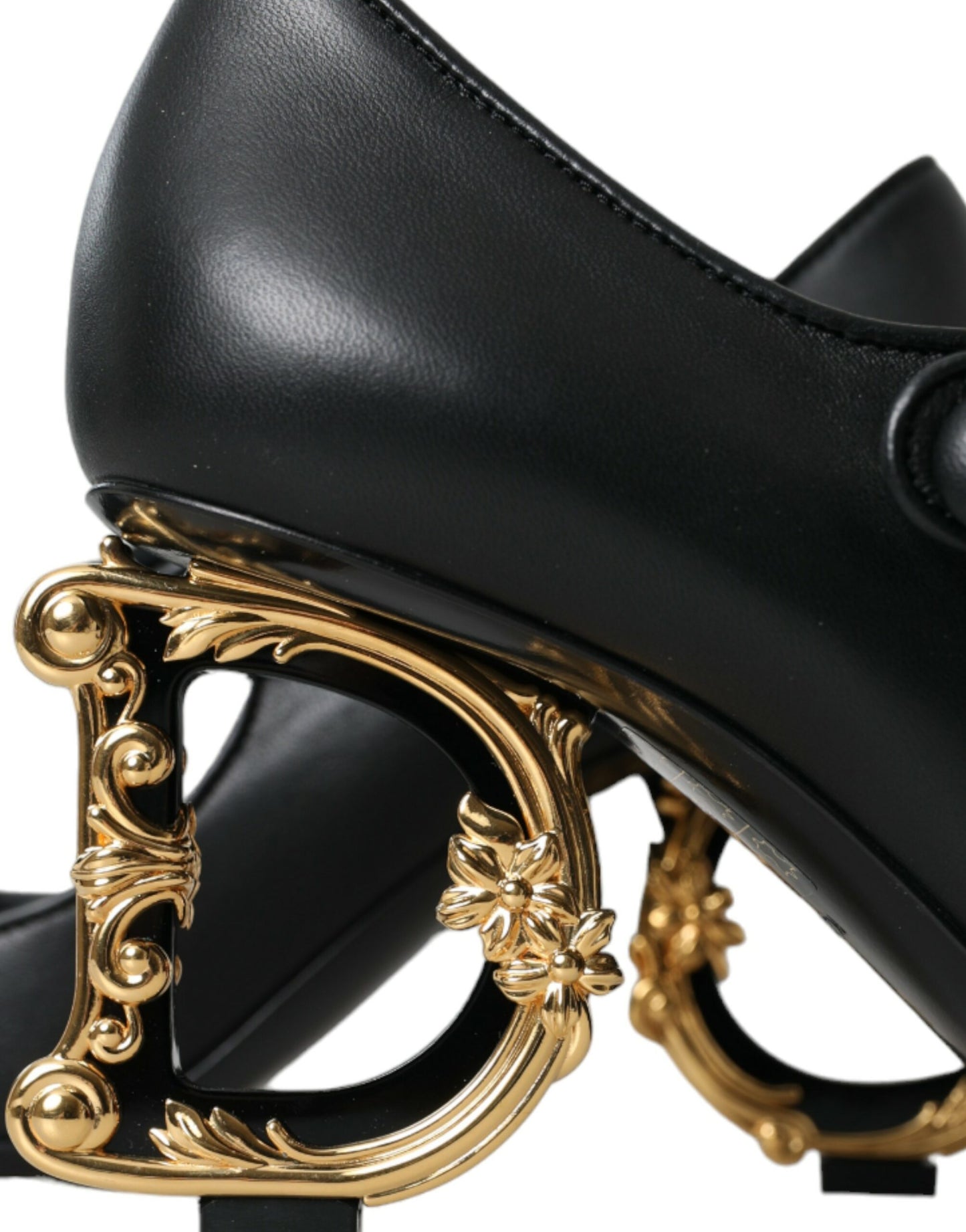 Dolce & Gabbana Sorte Læder Logo Hæle Mary Janes Pumps Sko