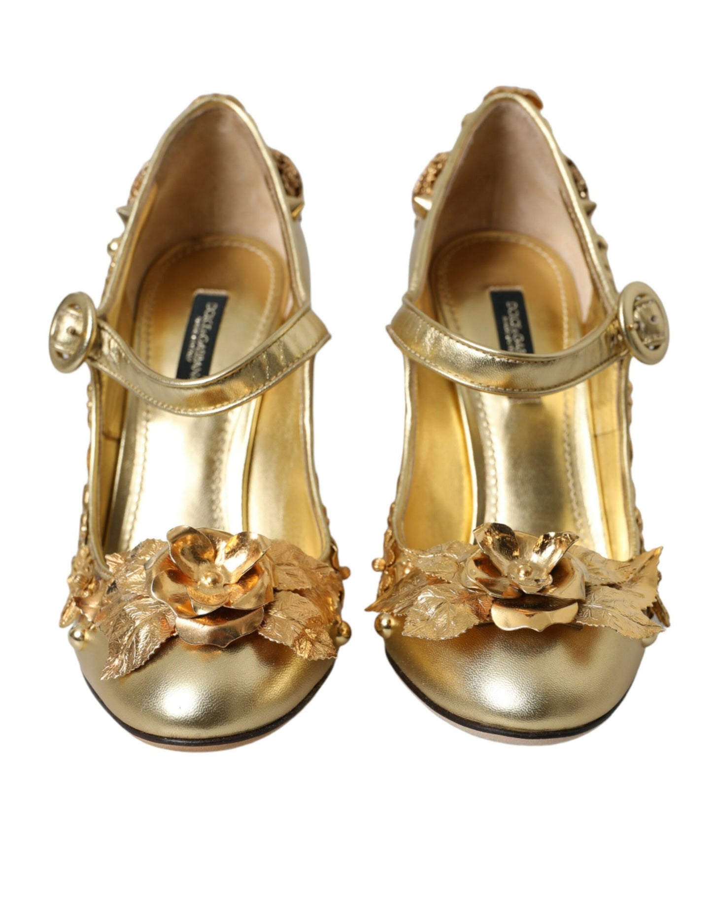 Dolce & Gabbana Guld Læder Krystal Mary Janes Pumps Sko