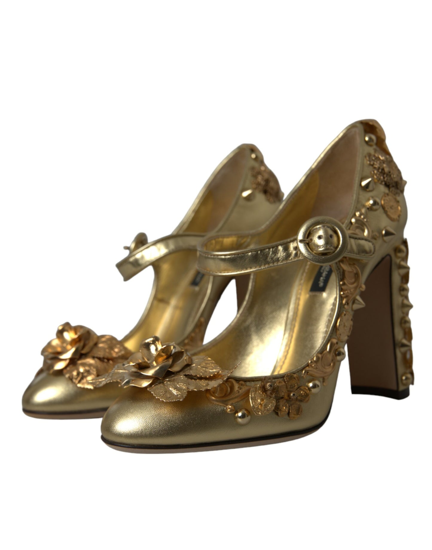 Dolce & Gabbana Guld Læder Krystal Mary Janes Pumps Sko