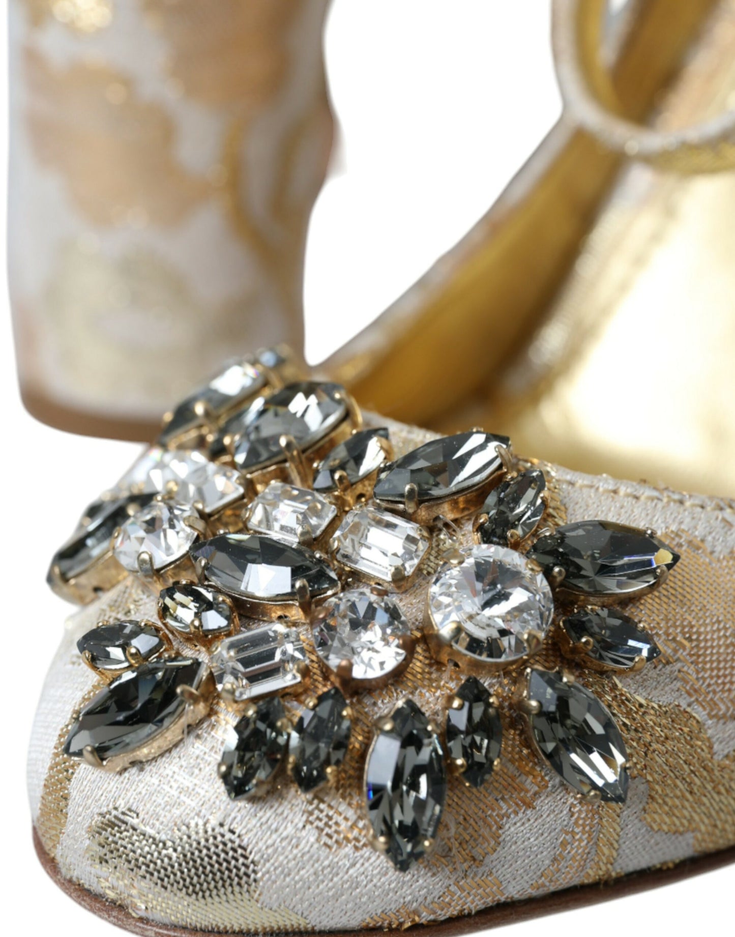 Dolce & Gabbana Guld Jacquard Krystal Mary Janes Pumps Sko