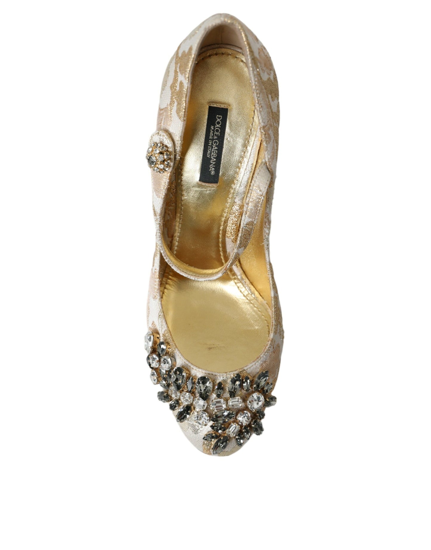 Dolce & Gabbana Guld Jacquard Krystal Mary Janes Pumps Sko