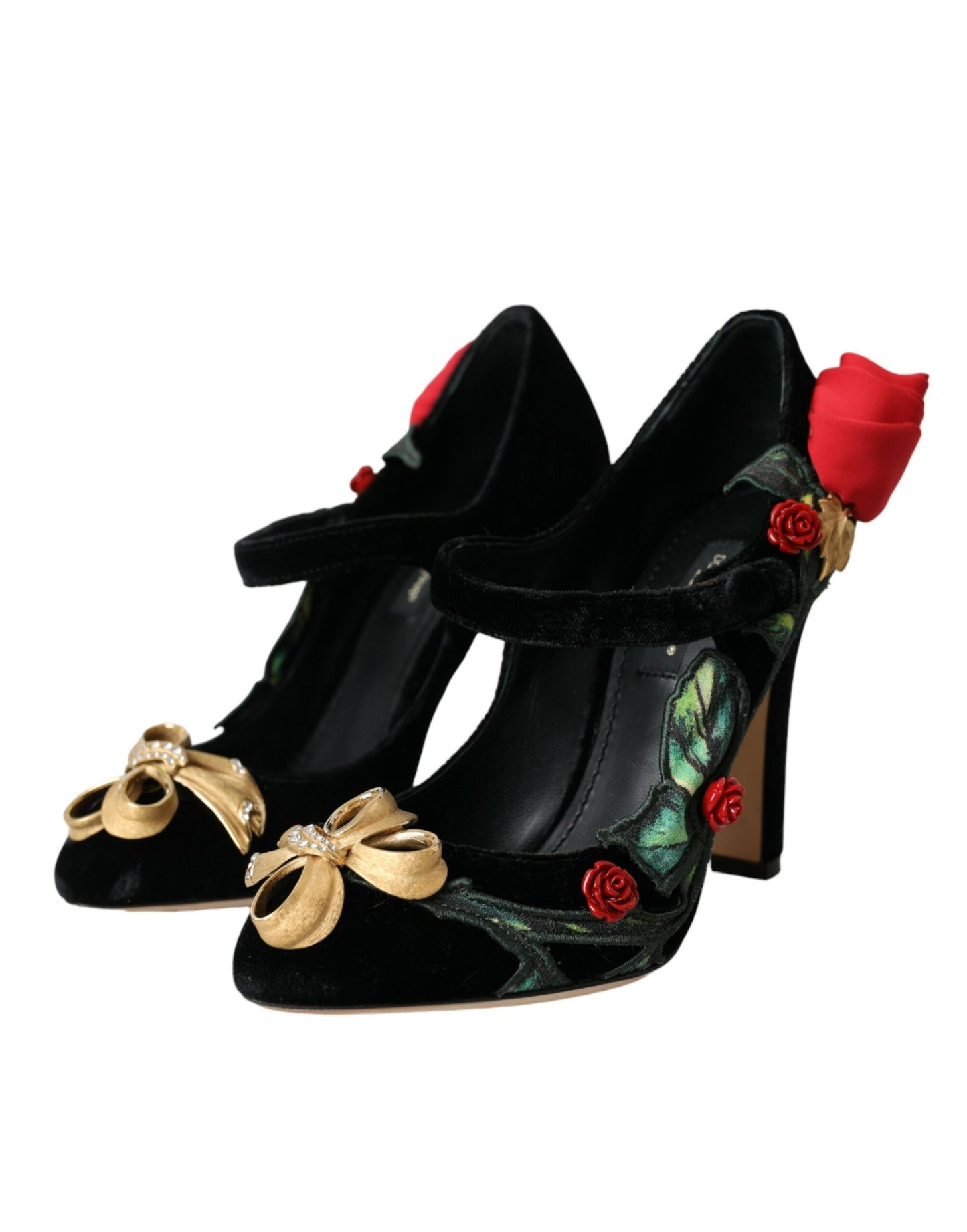 Dolce & Gabbana Black Roses Krystalbroche Mary Jane Sko
