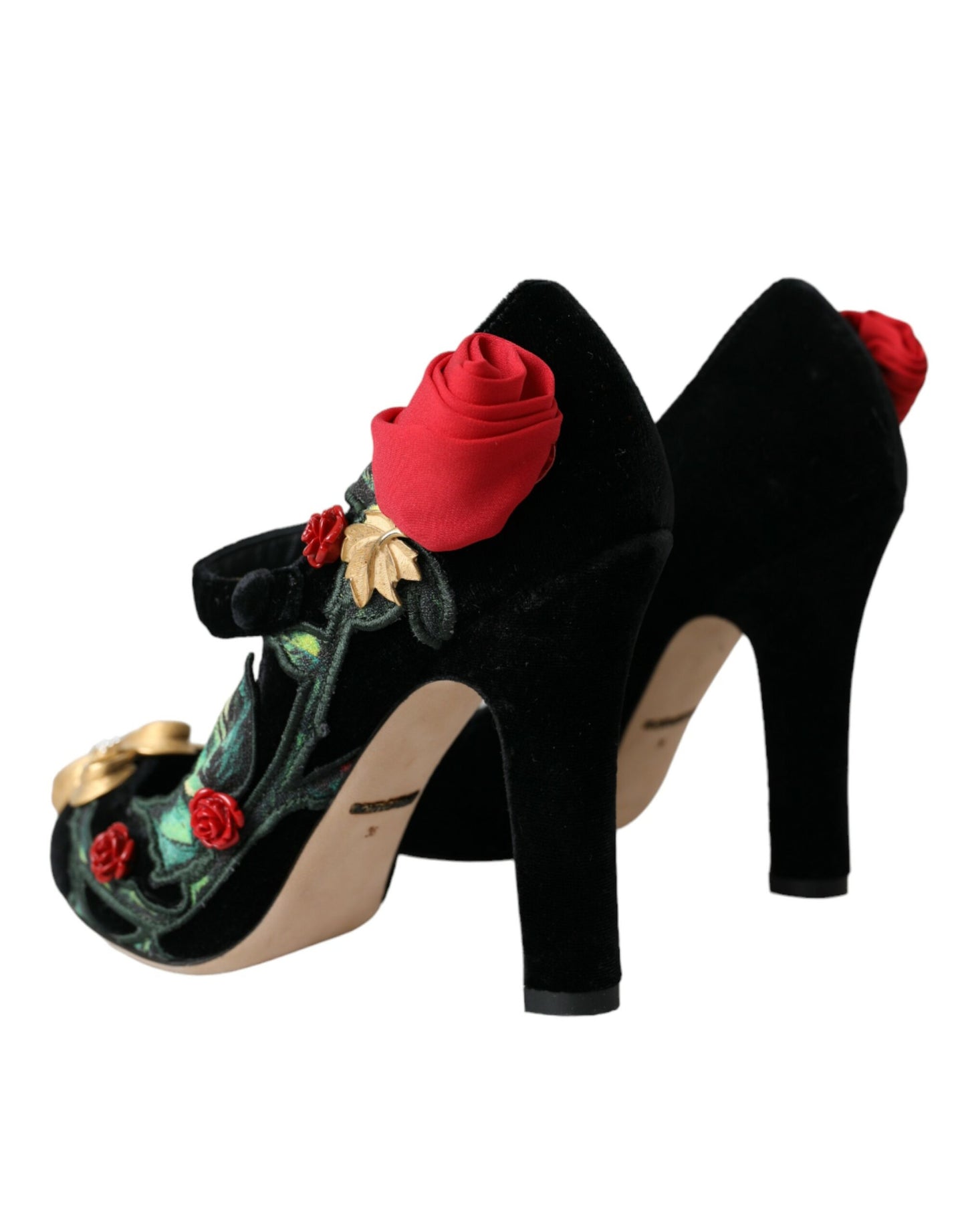 Dolce & Gabbana Black Roses Krystalbroche Mary Jane Sko