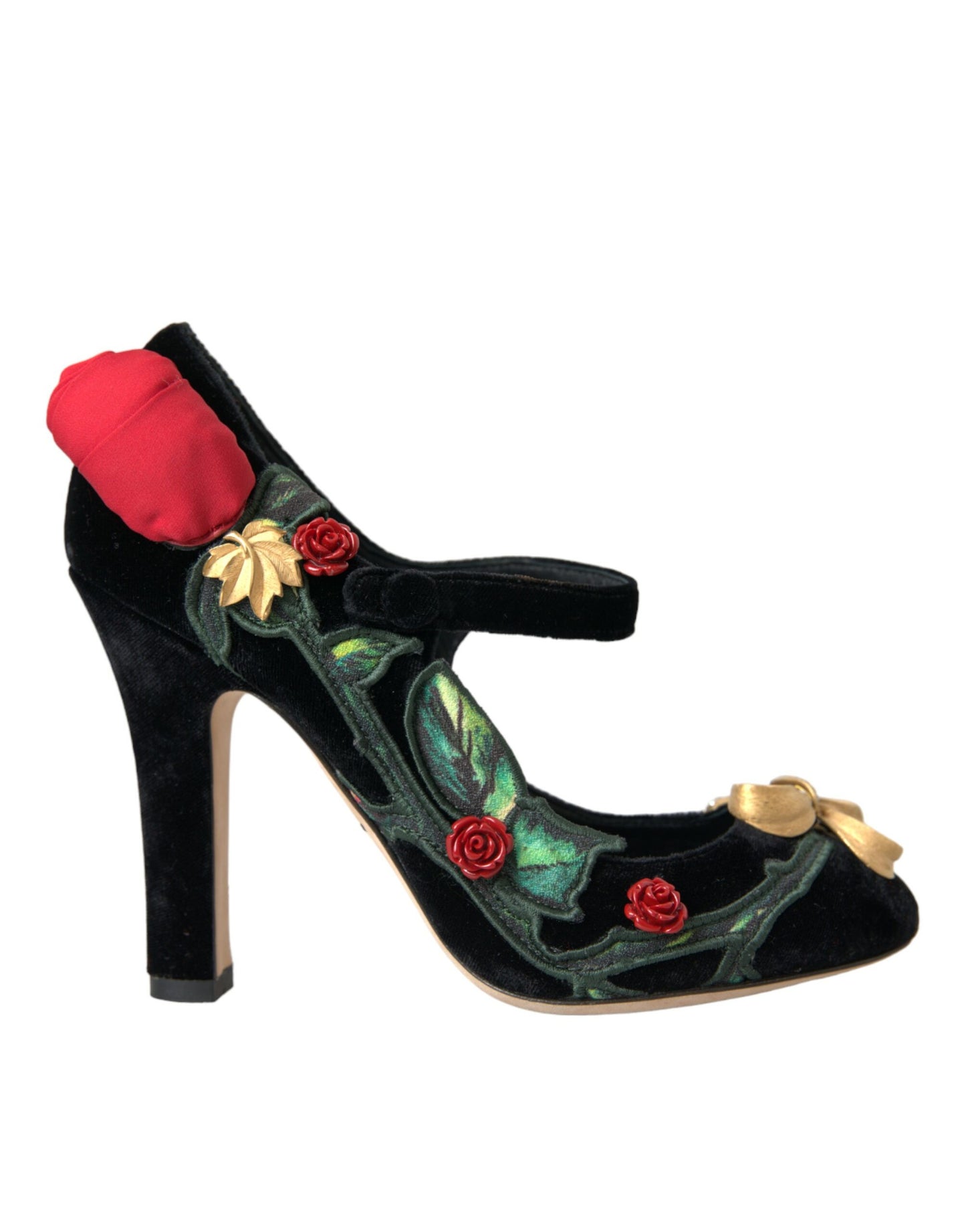 Dolce & Gabbana Black Roses Krystalbroche Mary Jane Sko