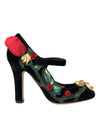 Dolce & Gabbana Black Roses Krystalbroche Mary Jane Sko