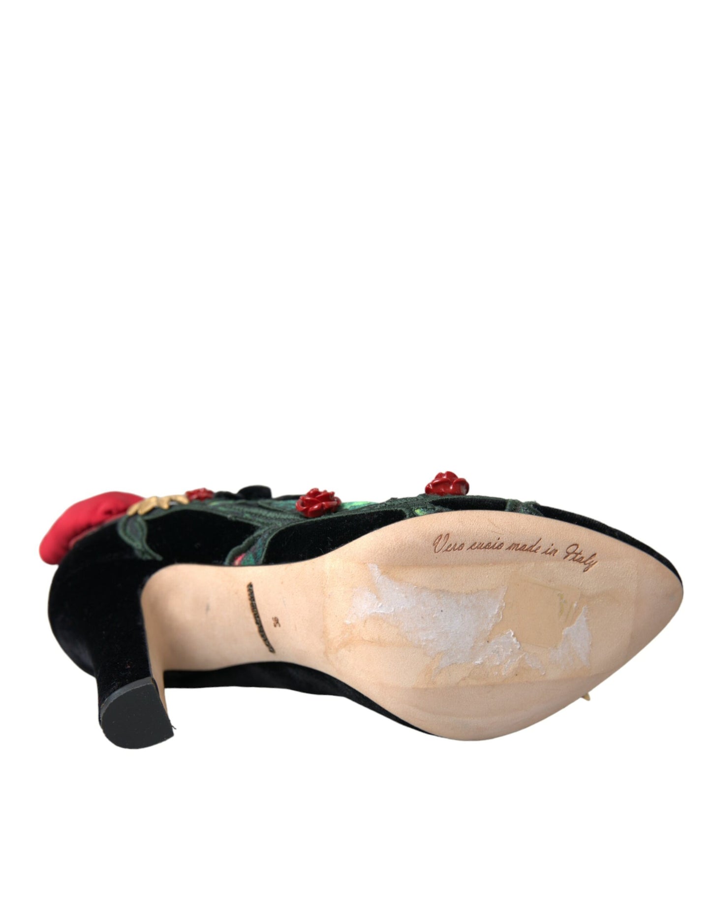 Dolce & Gabbana Black Roses Krystalbroche Mary Jane Sko