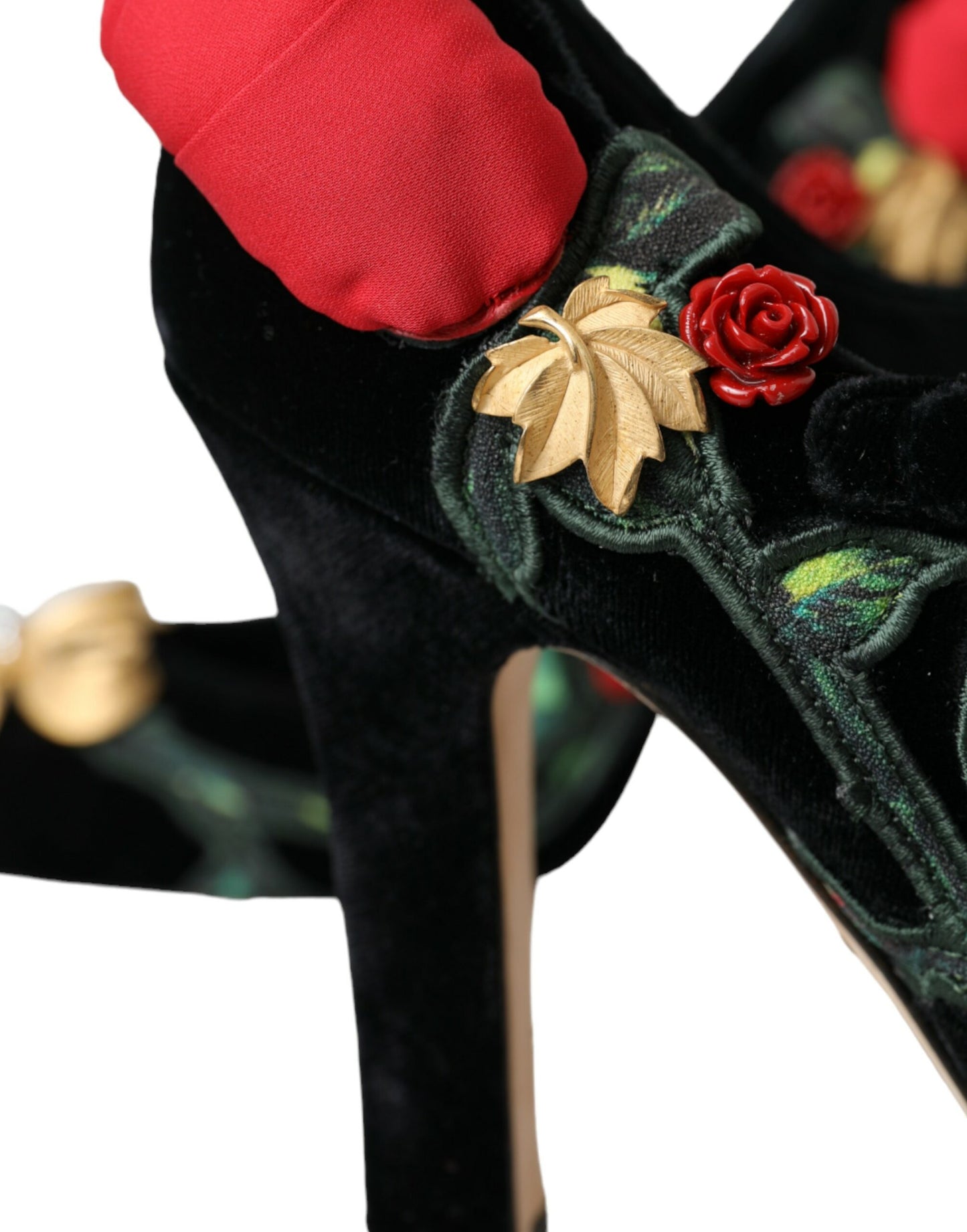 Dolce & Gabbana Black Roses Krystalbroche Mary Jane Sko