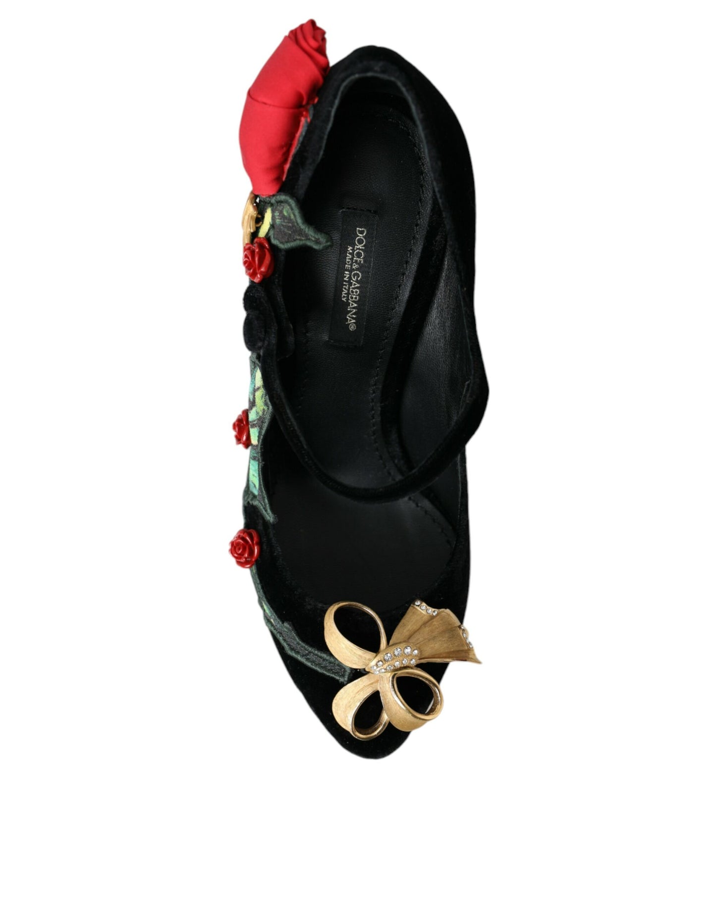 Dolce & Gabbana Black Roses Krystalbroche Mary Jane Sko