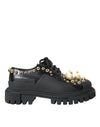 Dolce & Gabbana Sorte Læder Trekking Derby Udsmykkede Sko