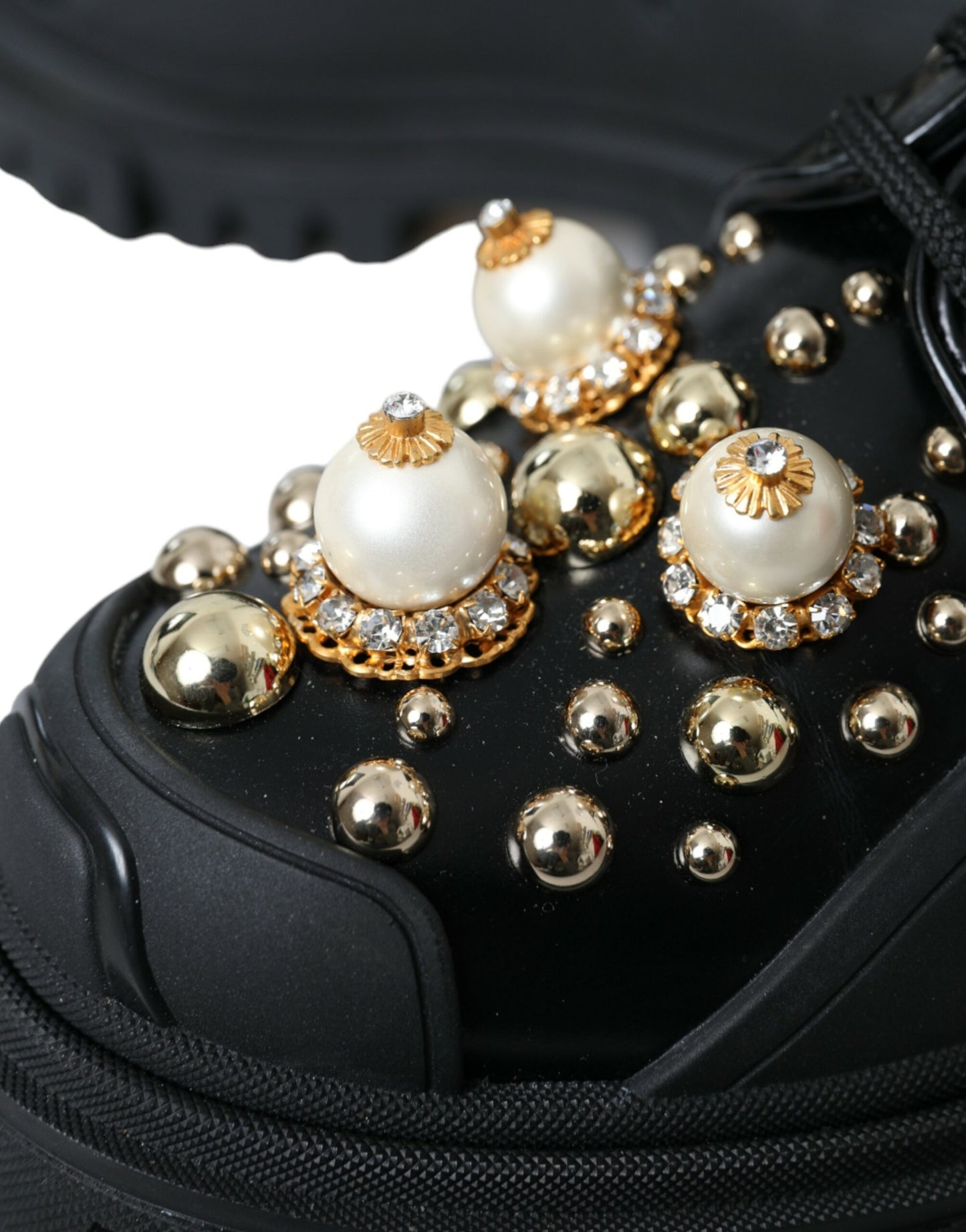 Dolce & Gabbana Sorte Læder Trekking Derby Udsmykkede Sko