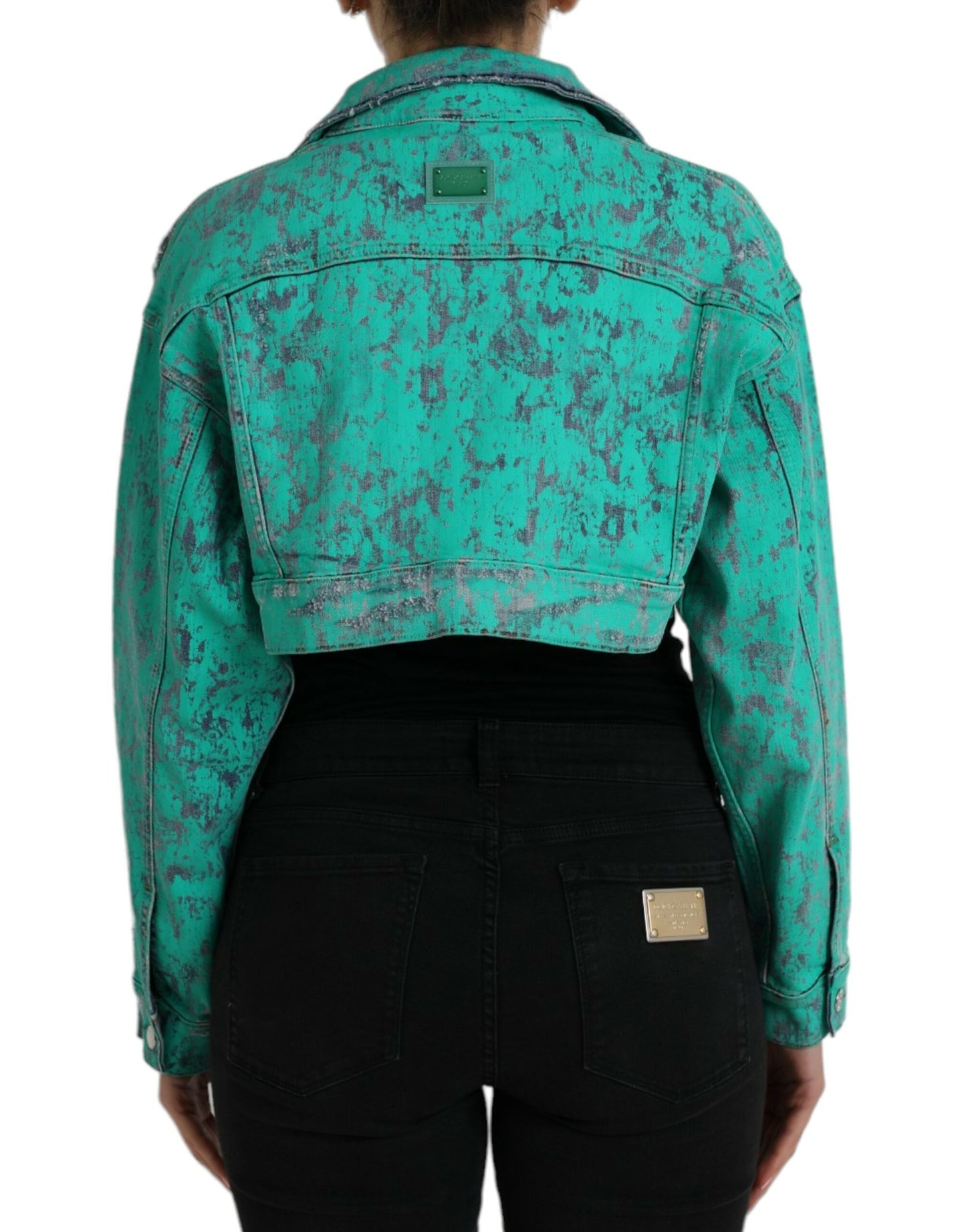 Dolce & Gabbana Grøn Bomulds Tie Dye Cropped Denimjakke
