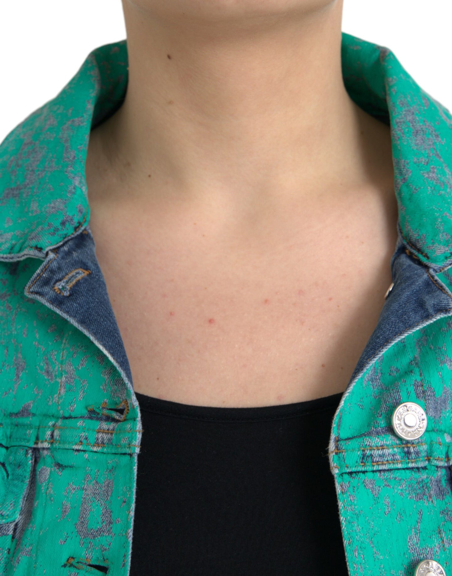Dolce & Gabbana Grøn Bomulds Tie Dye Cropped Denimjakke