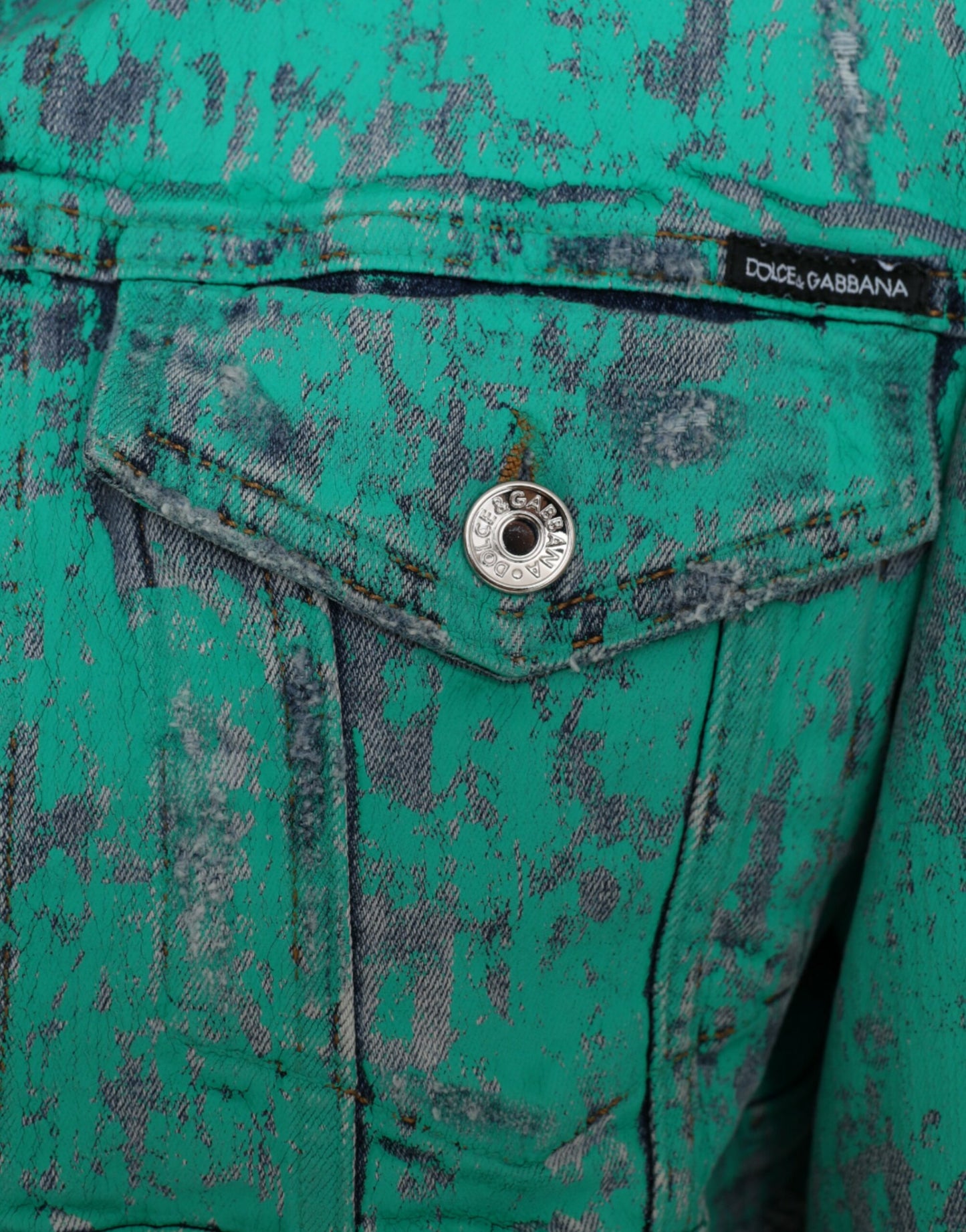Dolce & Gabbana Grøn Bomulds Tie Dye Cropped Denimjakke