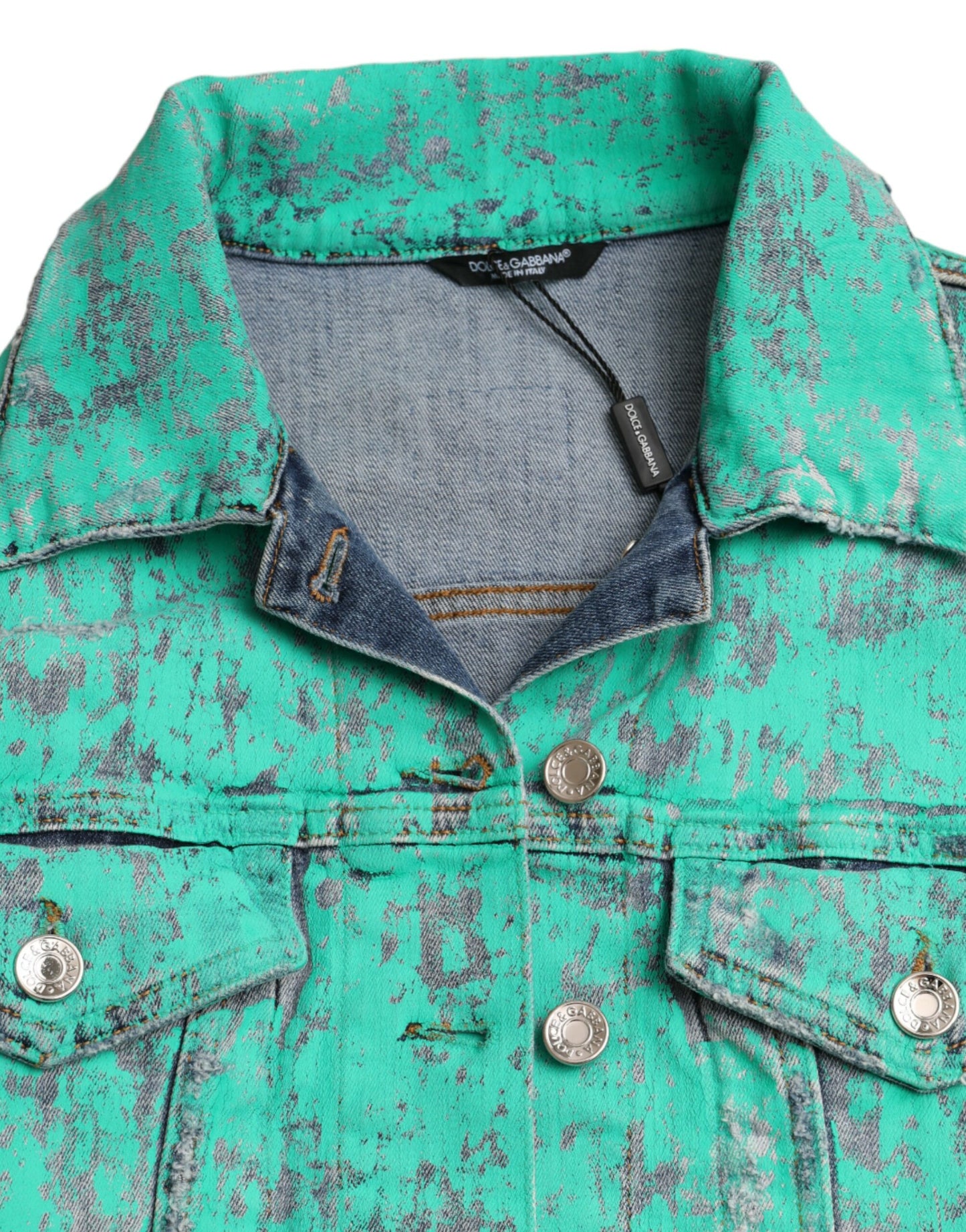 Dolce & Gabbana Grøn Bomulds Tie Dye Cropped Denimjakke